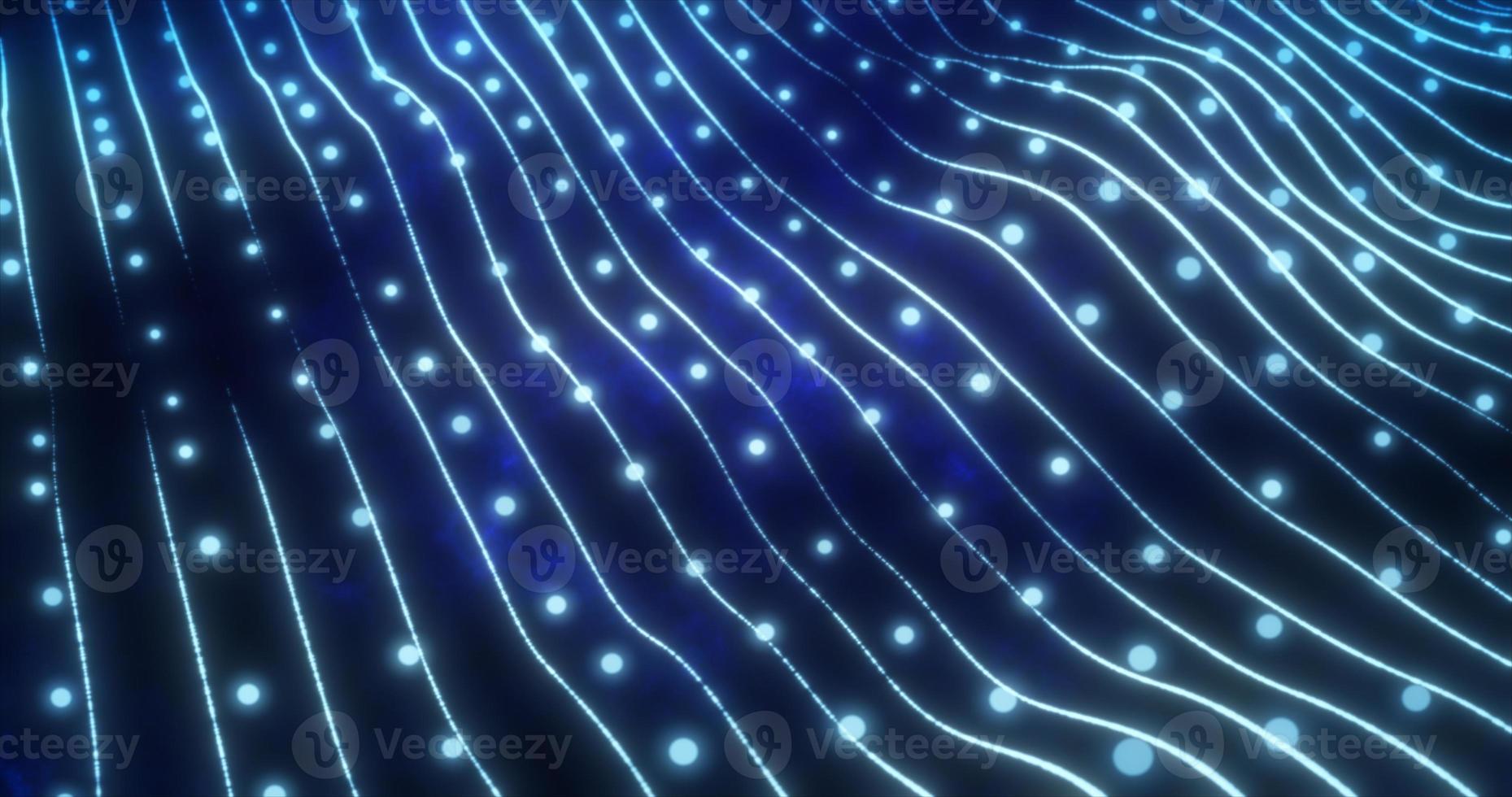 Abstract blue shiny glowing lines rays of energy and magical waves from particles and dots, abstract background photo