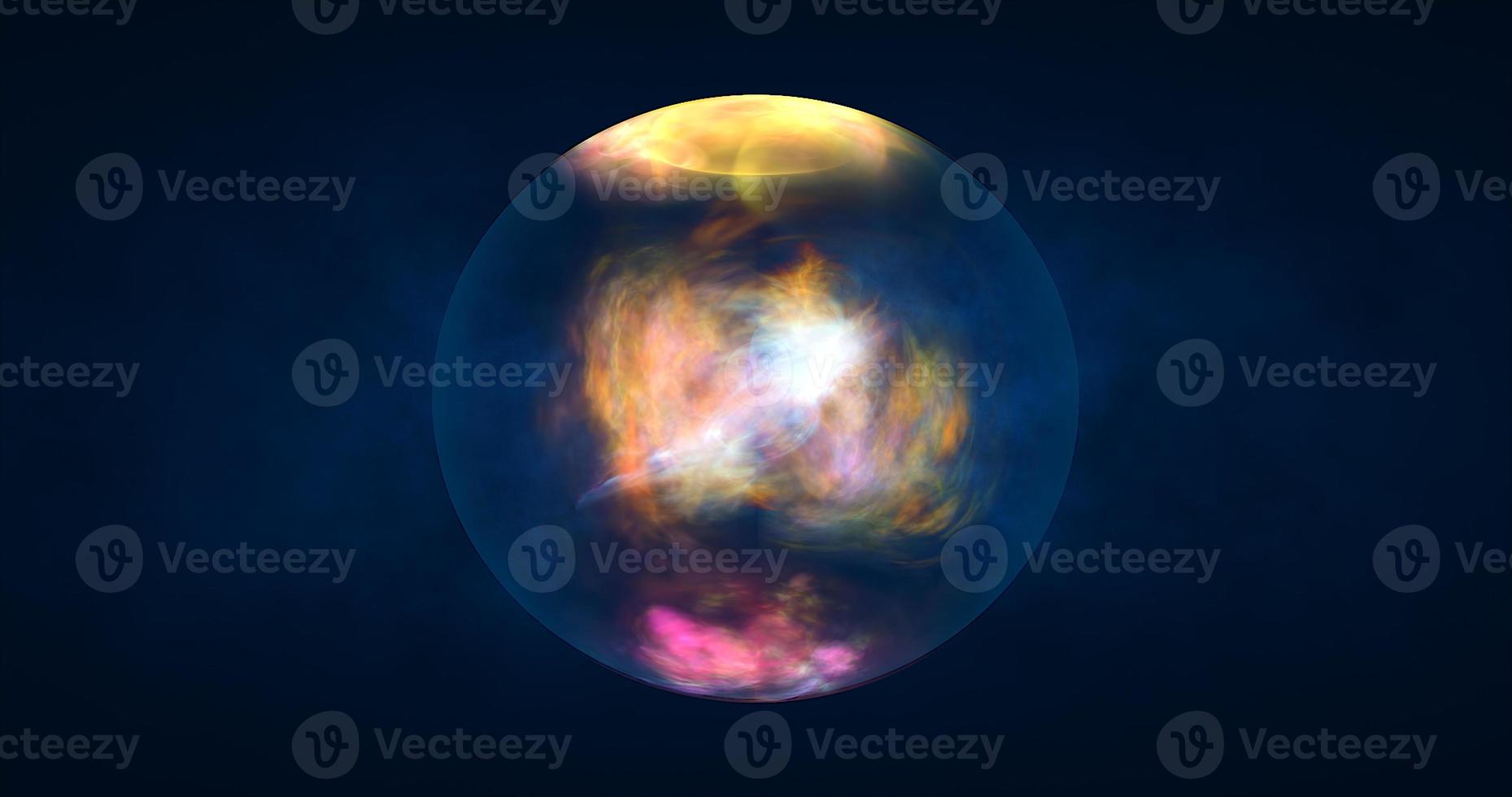 Abstract ball sphere planet iridescent energy transparent glass magic with energy waves in the core abstract background photo