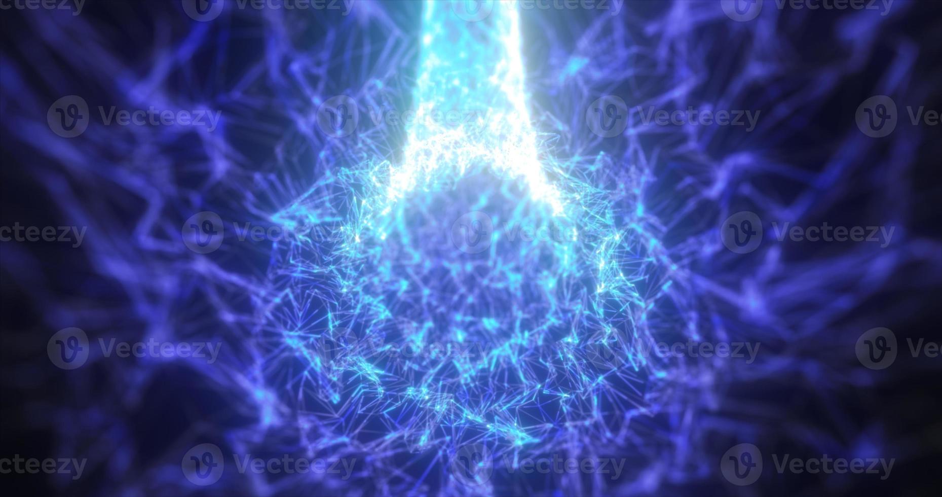 Abstract blue tunnel swirling from lines and particles of triangles glowing futuristic hi-tech with a blur effect on a dark background. Abstract background photo