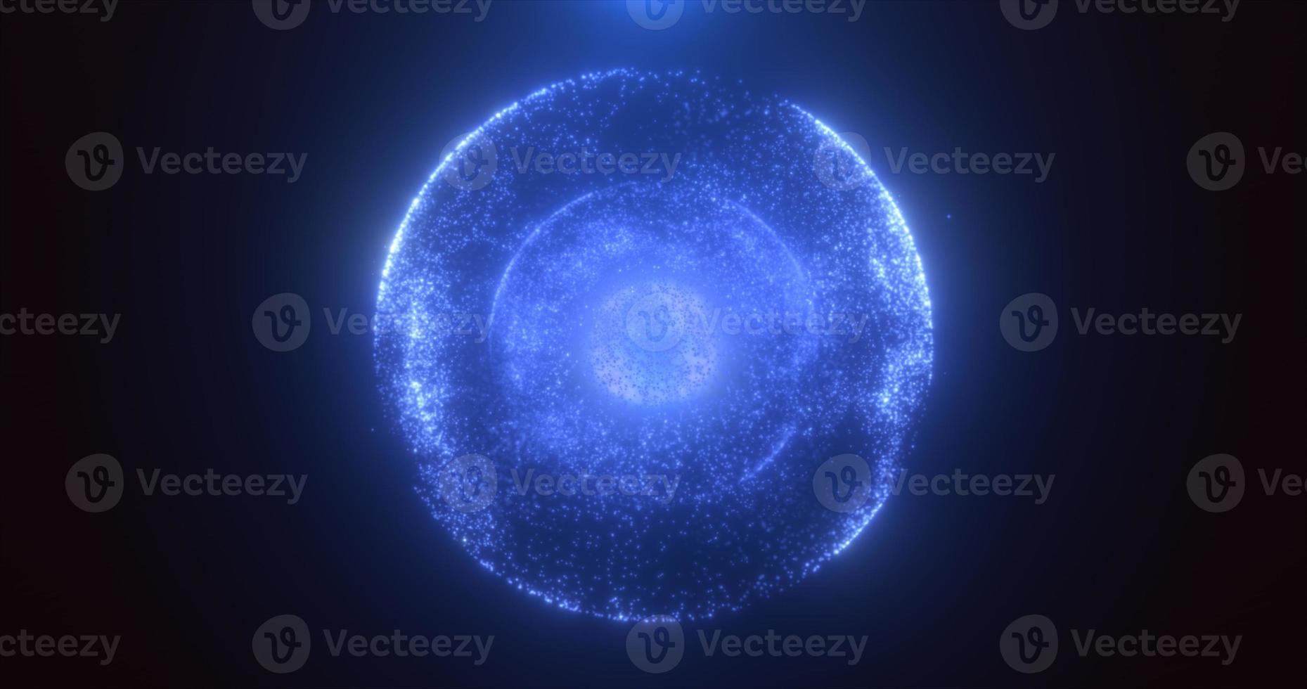Abstract round blue sphere glowing energy magic molecule with atoms from particles and dots cosmic. Abstract background photo