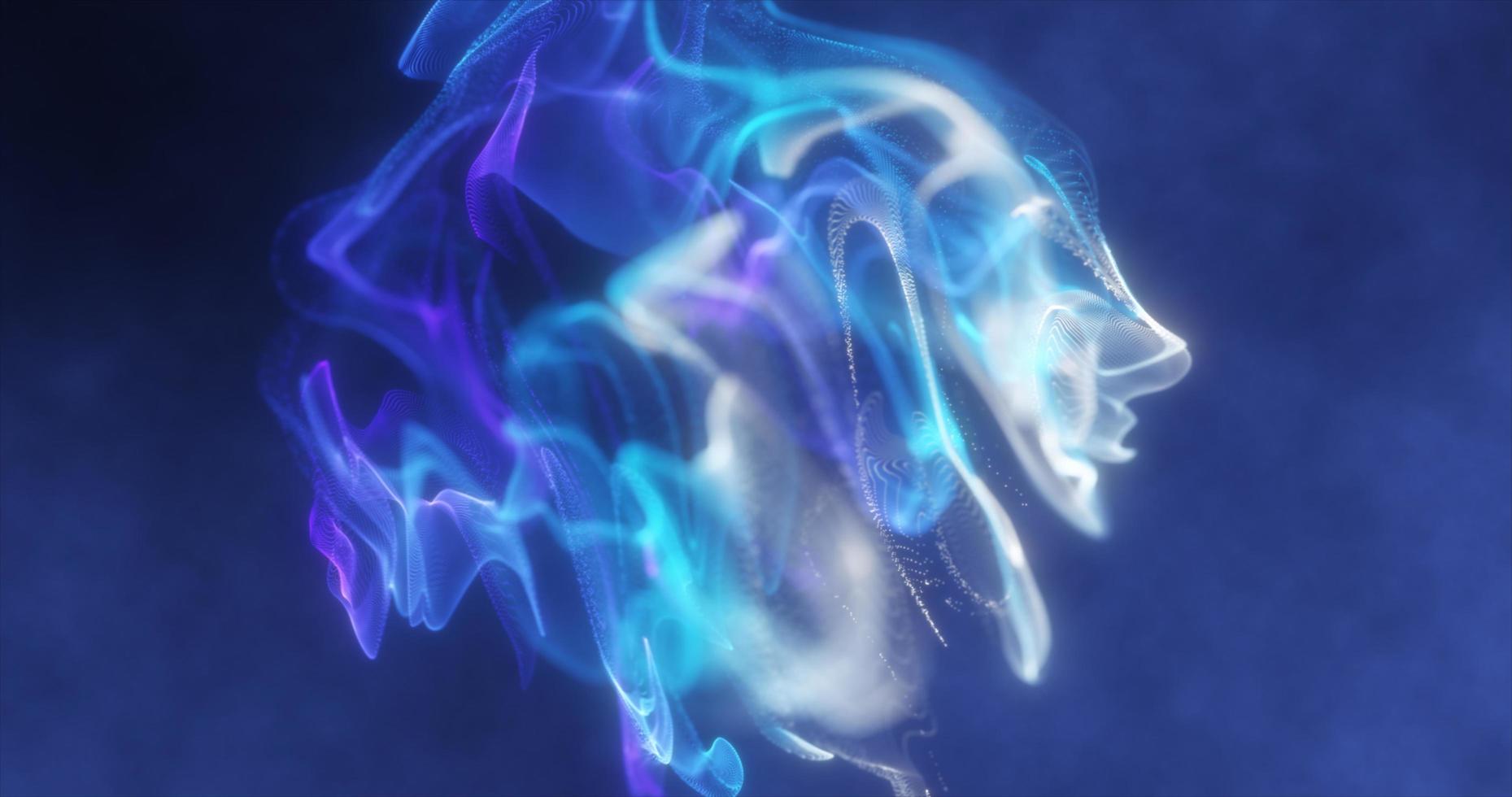 Abstract blue glowing fluid of particles and waves abstract liquid background photo