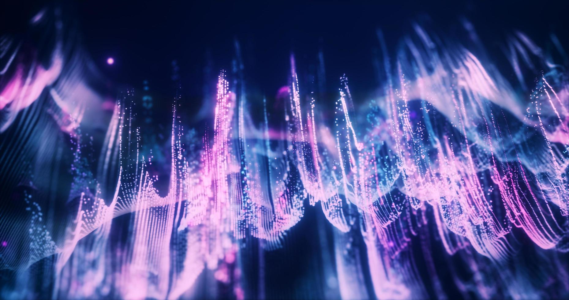 Abstract moving blue and purple futuristic particles and dots energetic magical with glow and blur effect, abstract background photo