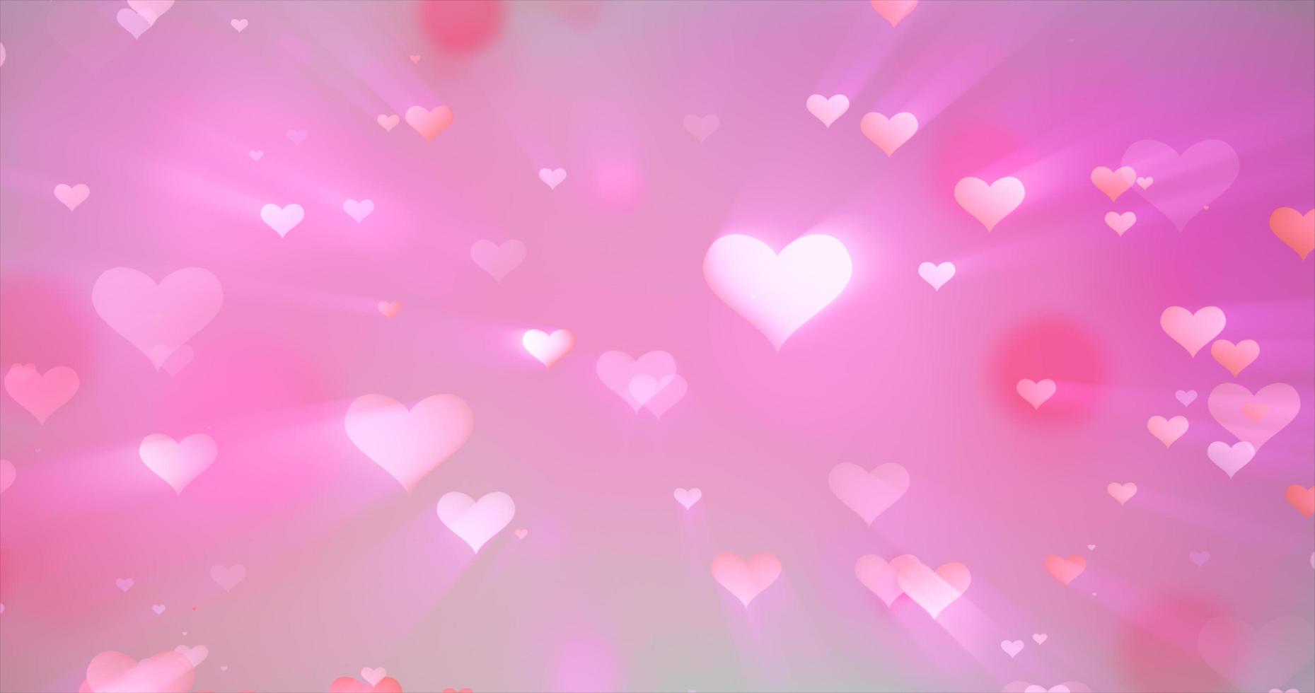 Corazones de amor voladores tiernos y brillantes sobre un fondo rosa para el día de San Valentín foto
