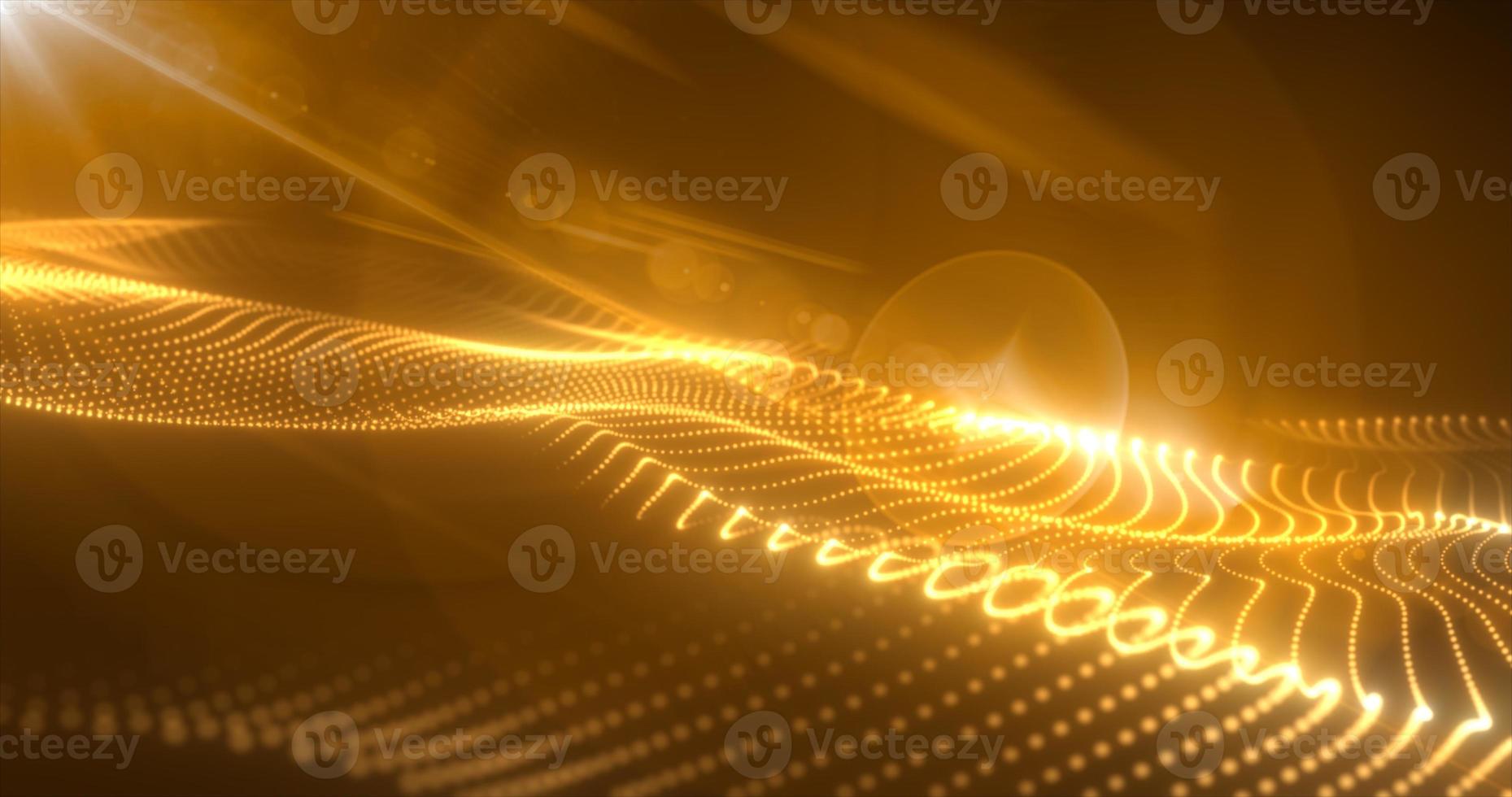 Abstract yellow orange glowing waves from particles and dots energy magical futuristic hi-tech, abstract background photo