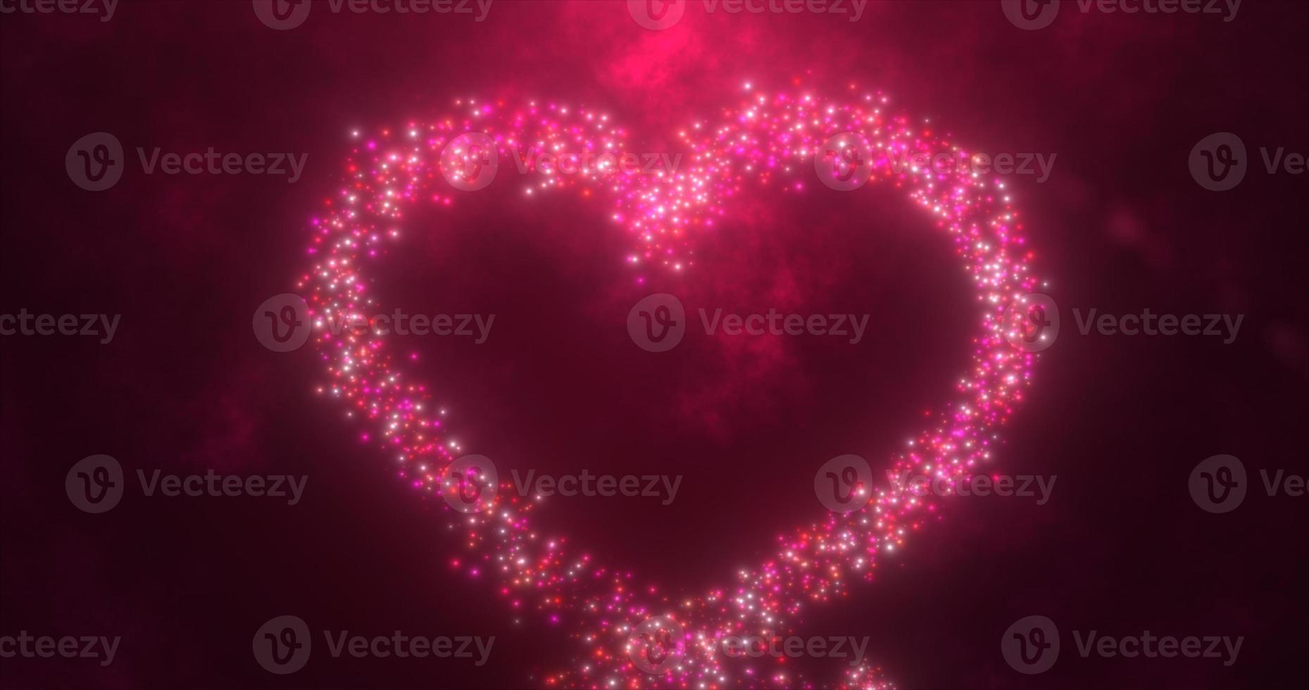 Glowing red love heart made of particles on a red festive background for Valentine's Day photo