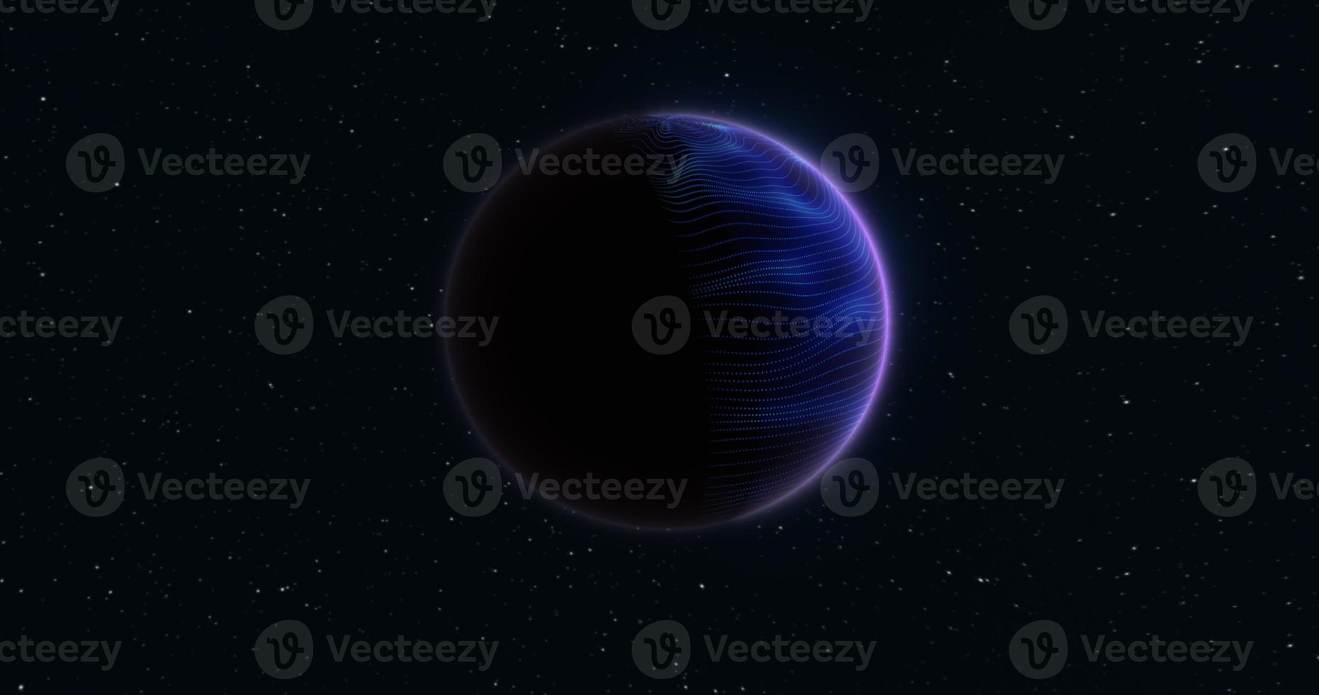 Abstract realistic space spinning planet round sphere with a blue water surface in space against the background of stars photo