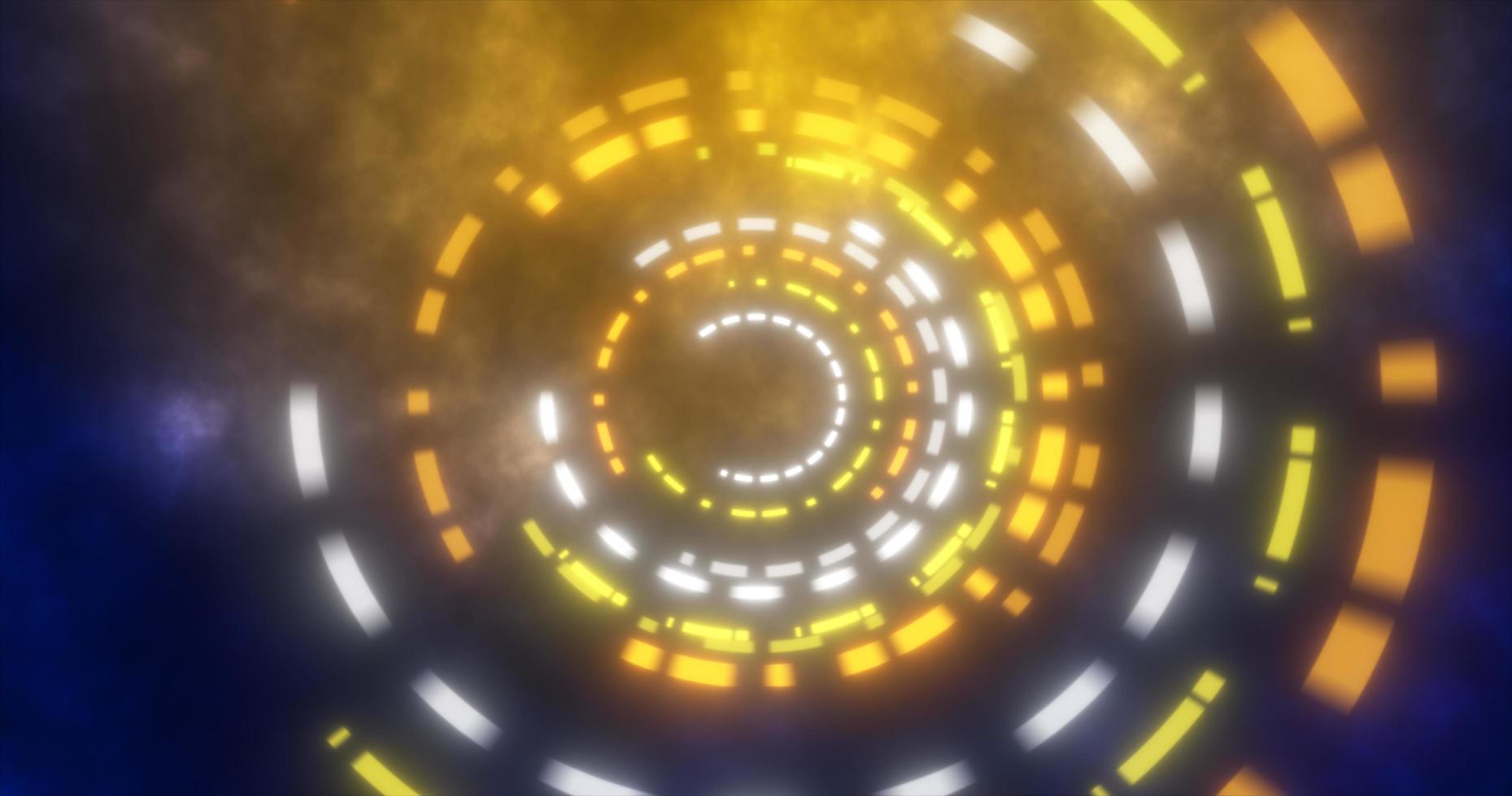 Abstract round swirling rings HUD elements blue and yellow from flying particles glowing energy scientific futuristic hi-tech background photo