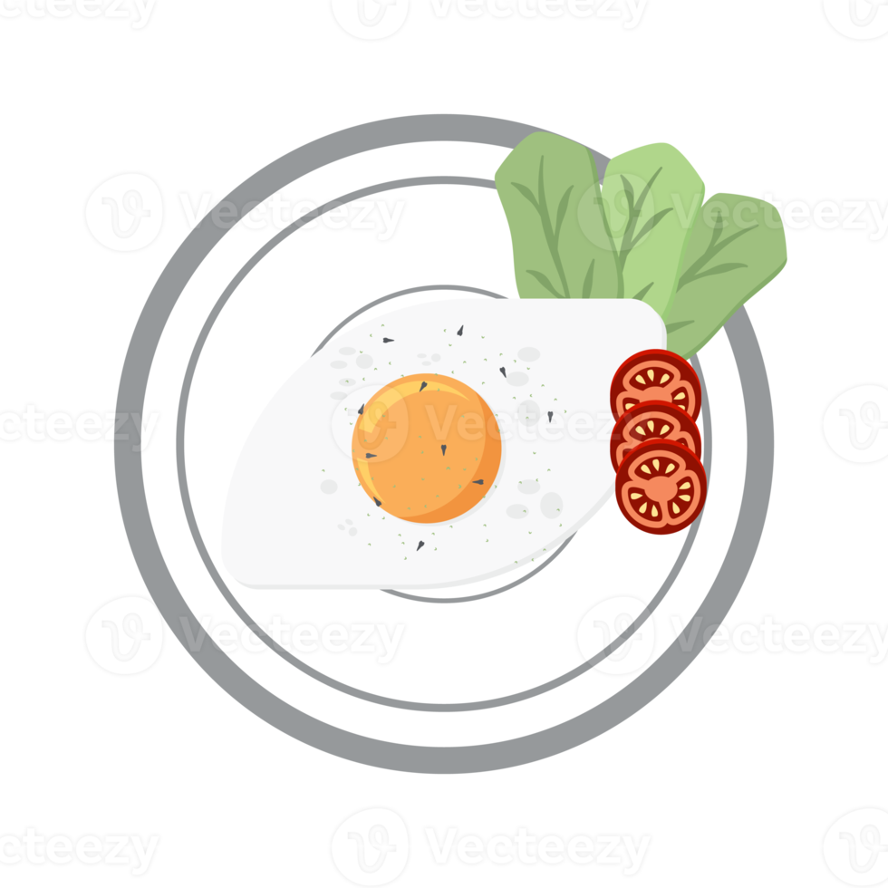 Fried Egg Yolk Fry Serving Food Lettuce Tomato on a Plate png