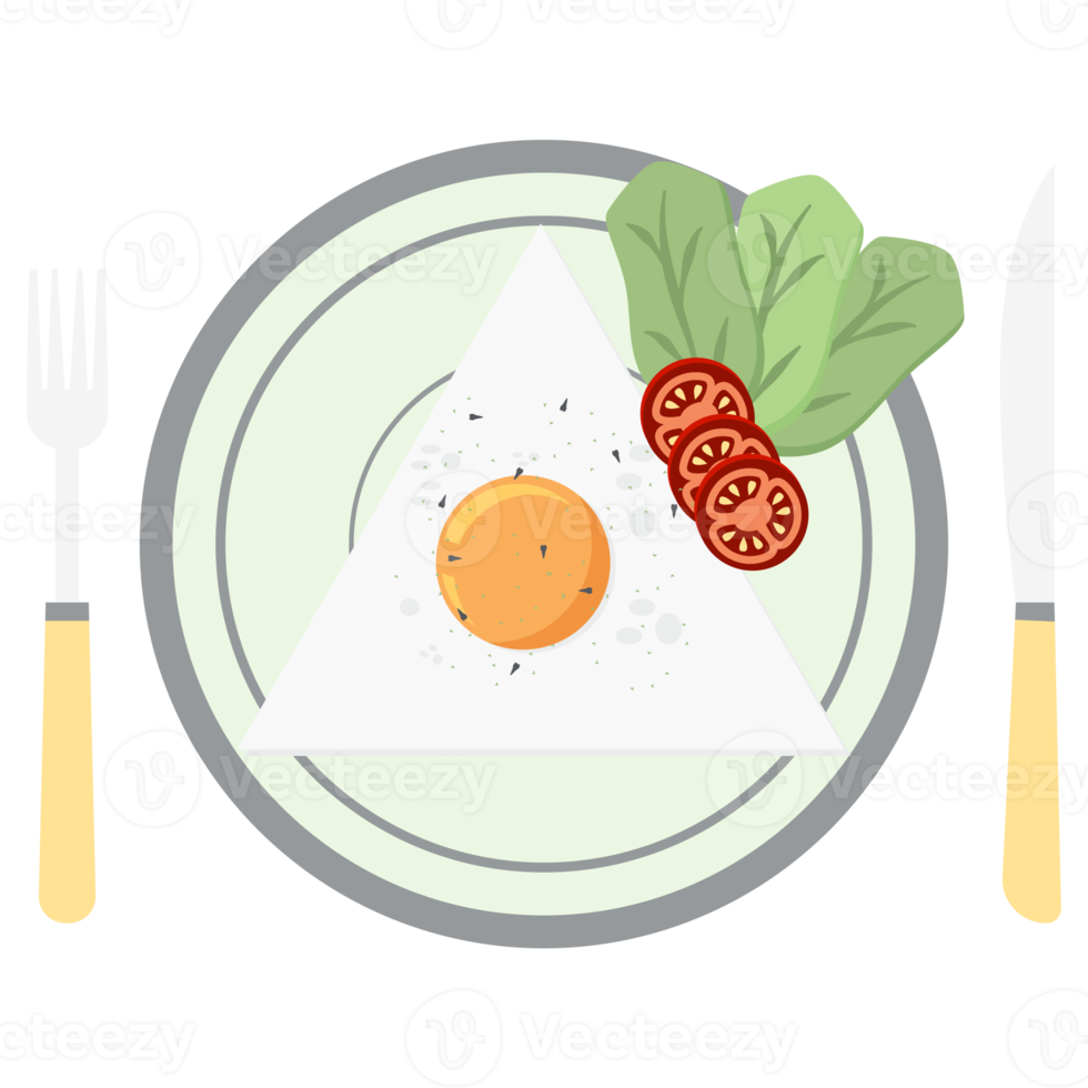 Fried Egg Yolk Fry Serving Food Lettuce Tomato on a Plate Fork Knife png