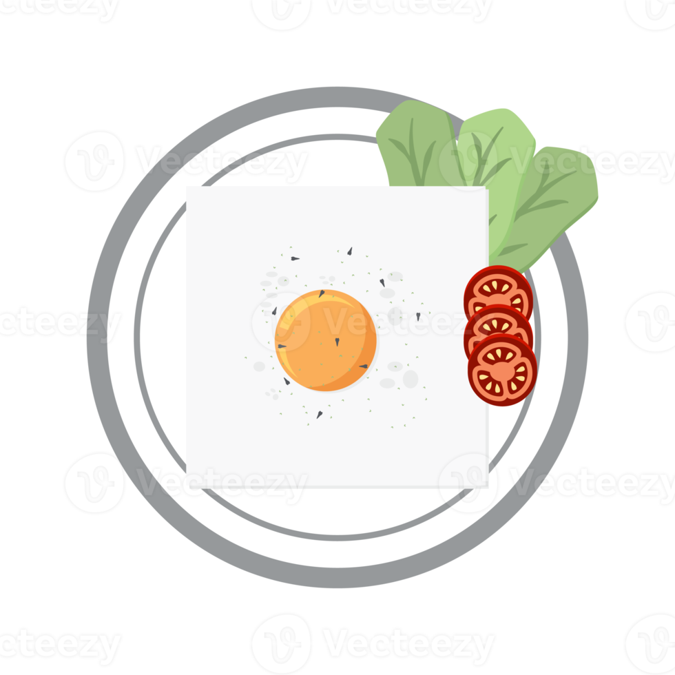 Fried Egg Yolk Fry Serving Food Lettuce Tomato on a Plate png