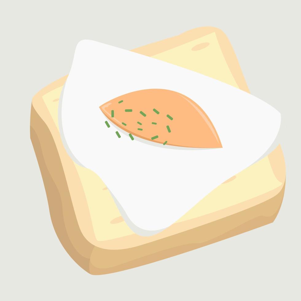 A cartoon drawing of a slice of bread with a piece of salmon on it. vector