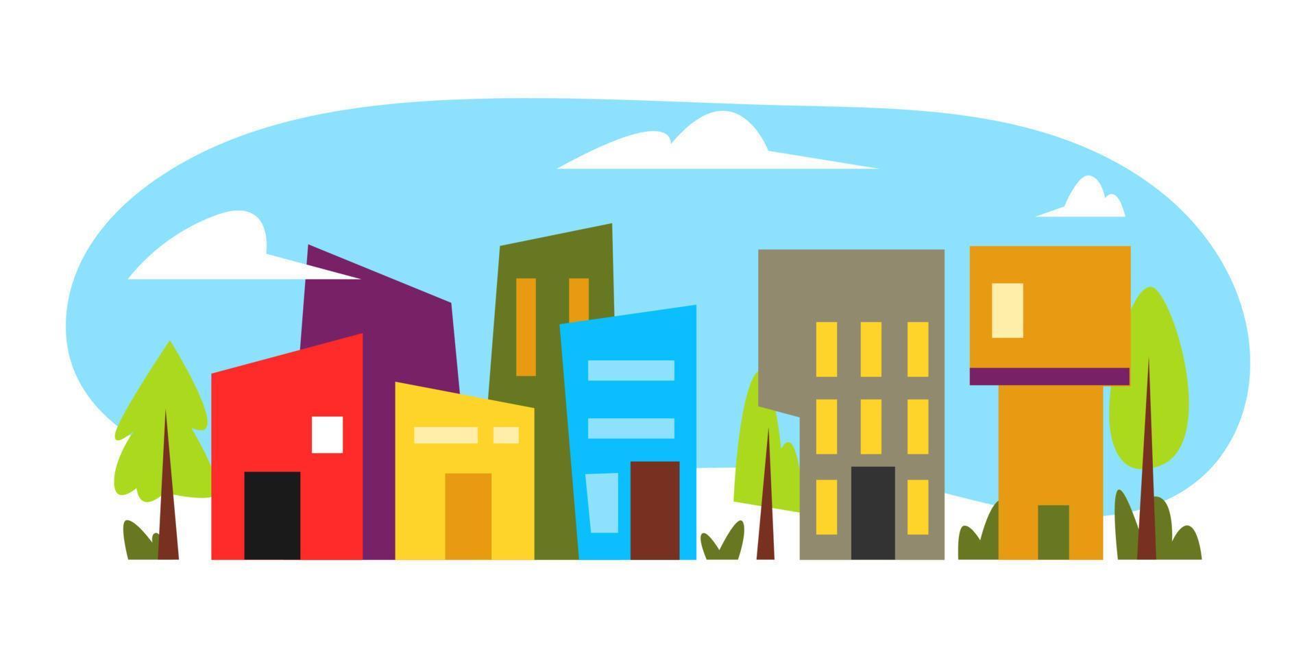 illustration of colored buildings in cartoon style. city view. flat vector illustration.