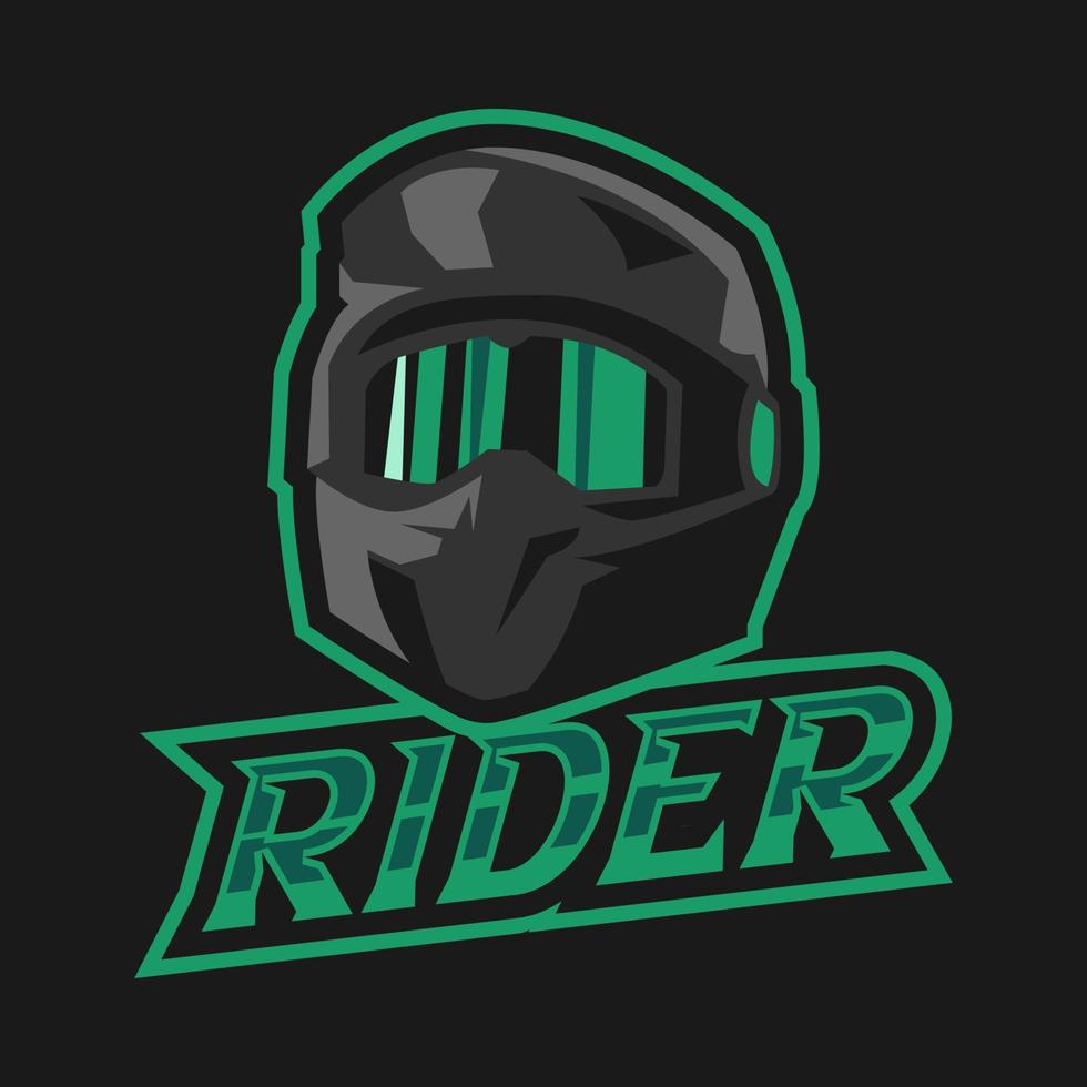 motocross helmet mascot logo and rider text. racer, rider, cyclist, sport concept. suitable for print, web, avatar profile, etc. vector