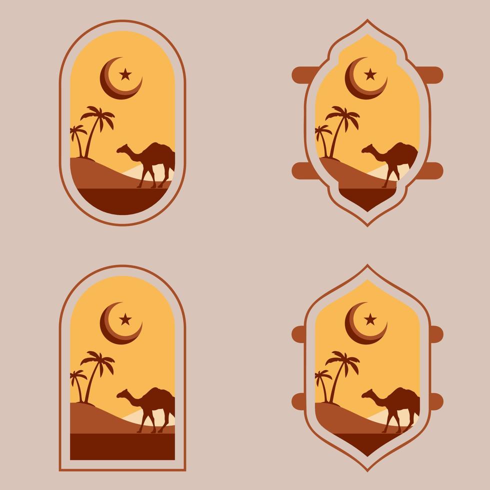 Collection Of Oriental Style Lantern with Desert Flat Illustration vector