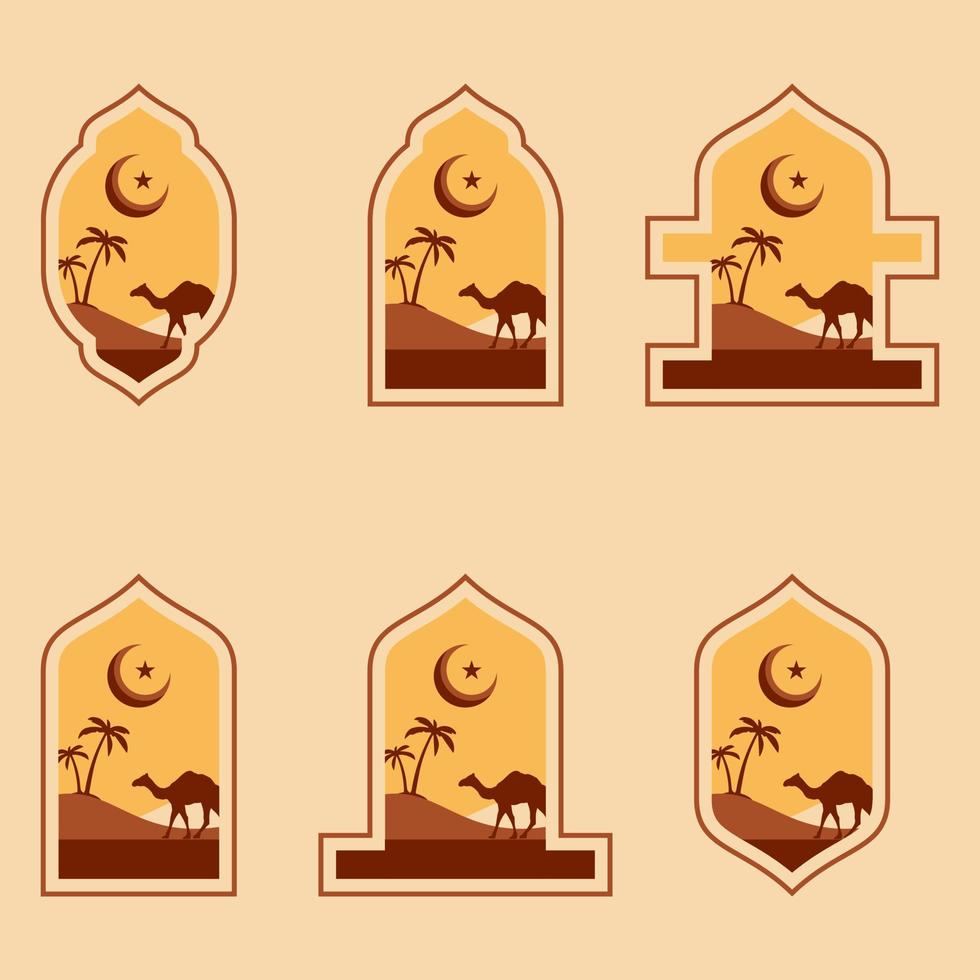 Collection Of Oriental Style Gate with Desert Illustration vector