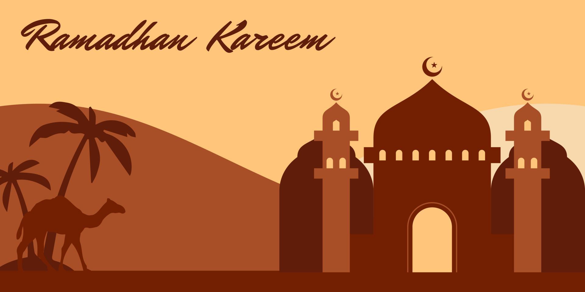 Islamic Mosque with Desert Background Flat Illustration vector