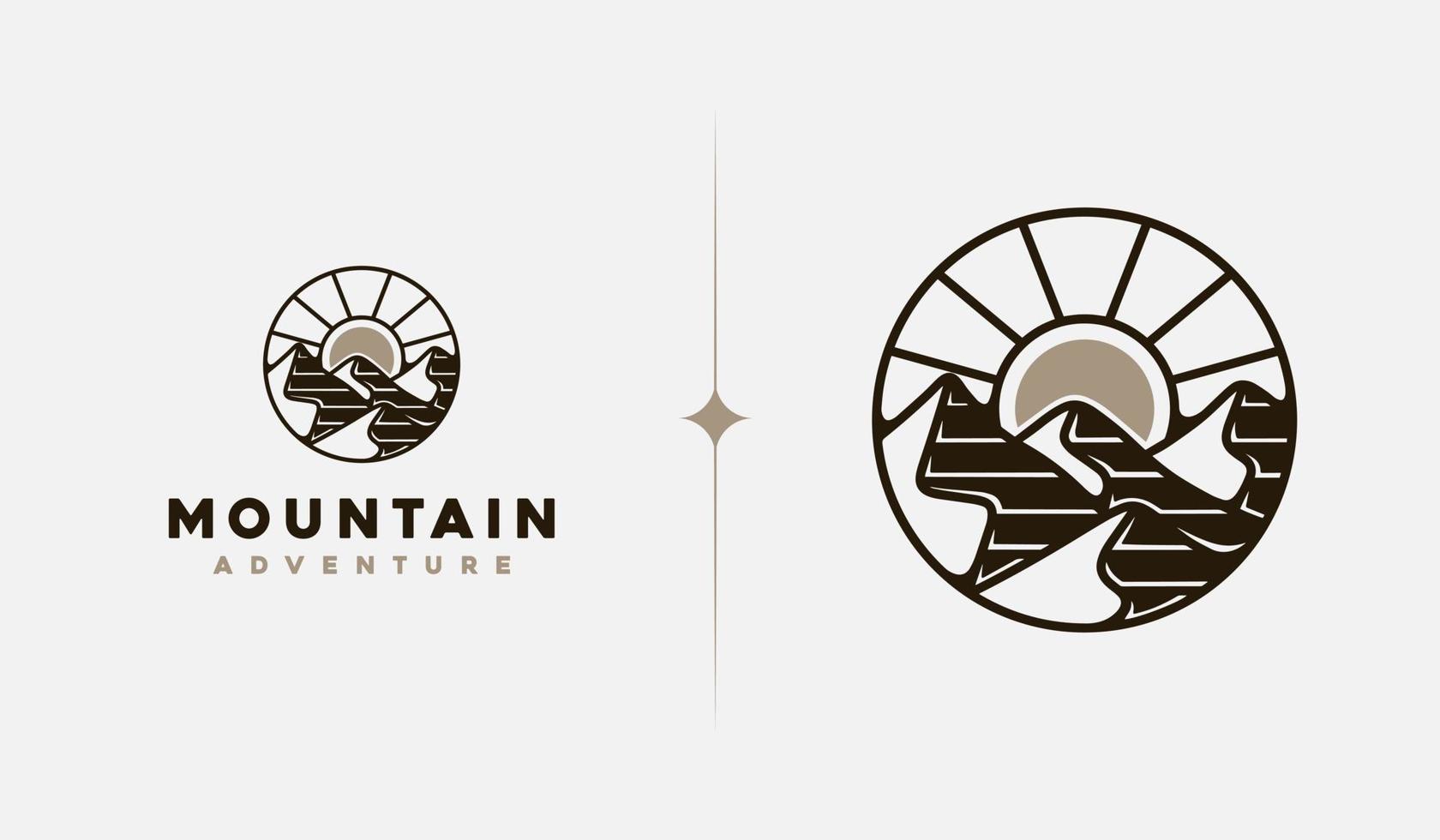 Mountain Hill Top Sun Rays monoline. Universal creative premium symbol. Vector sign icon logo template. Vector illustration