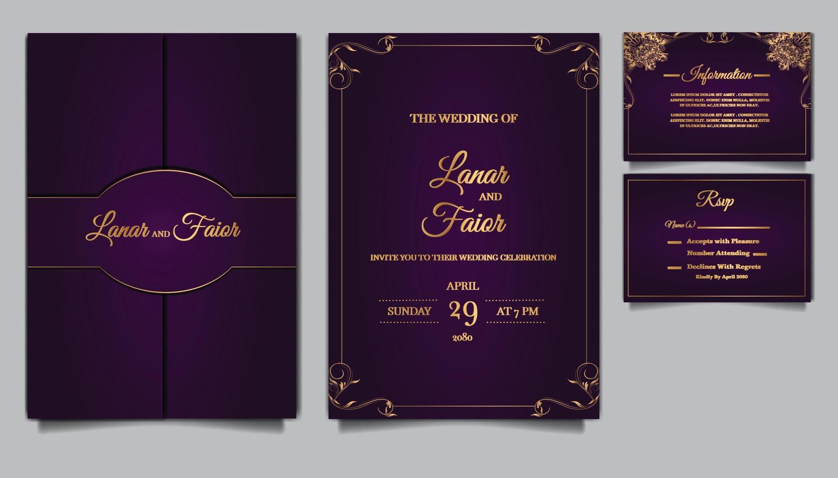 luxury elegant wedding invitation set vector