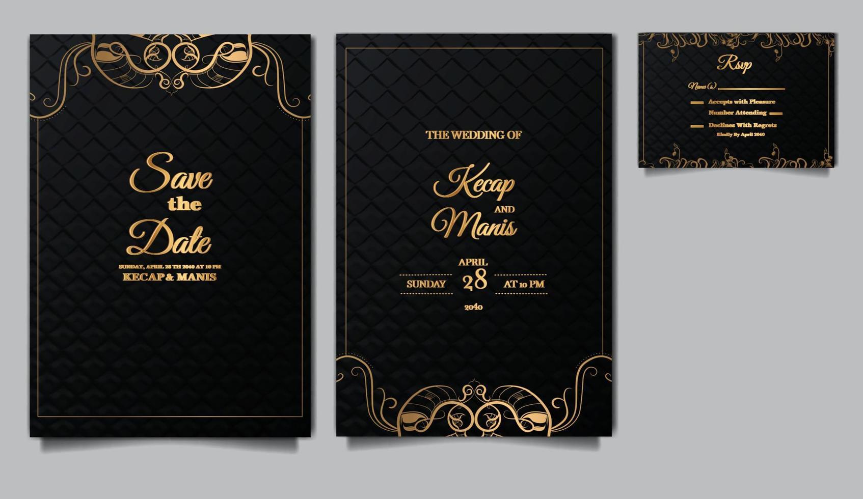 luxury wedding invitation card paper template set vector