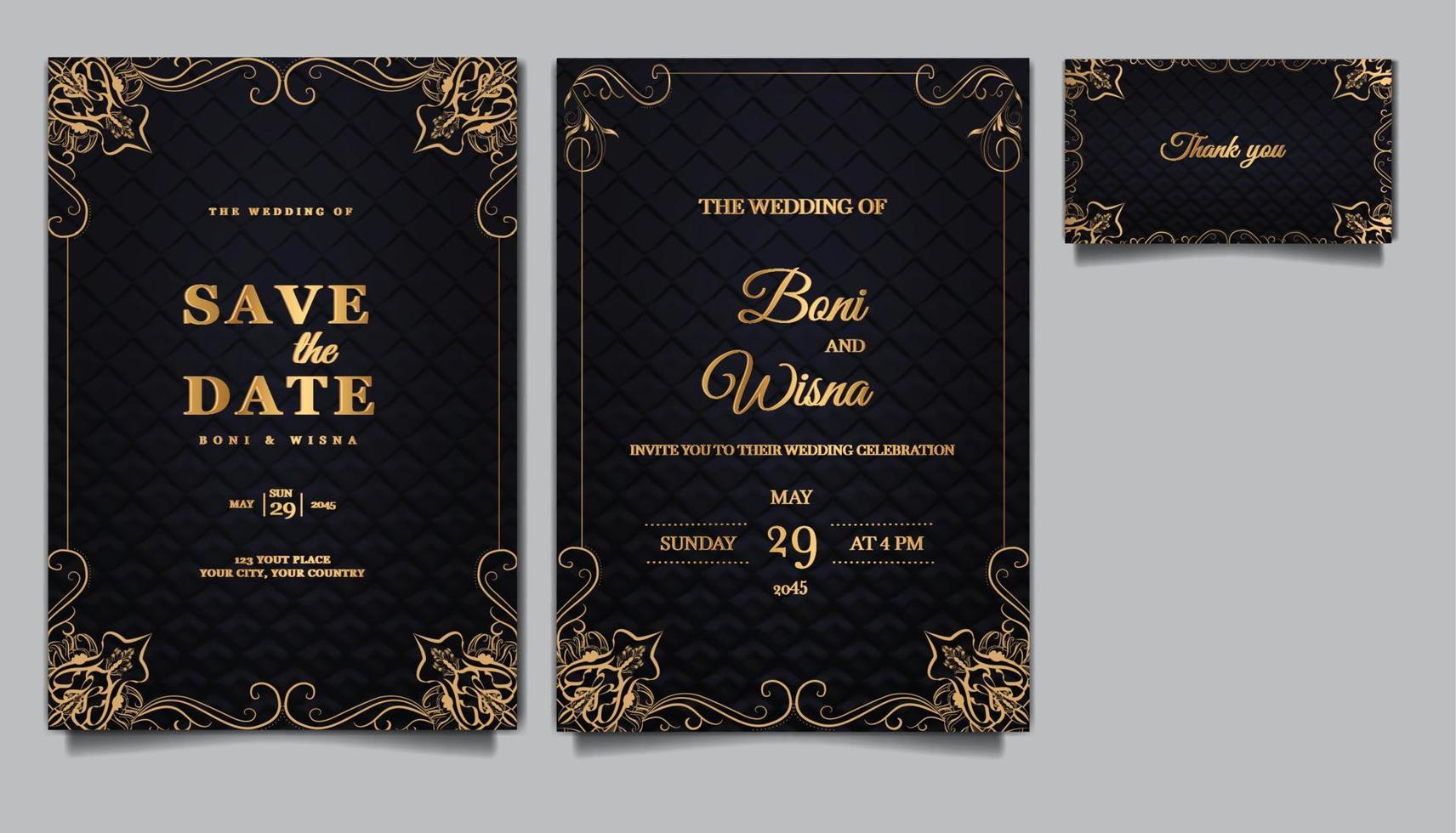 luxury wedding invitation card paper design template set vector