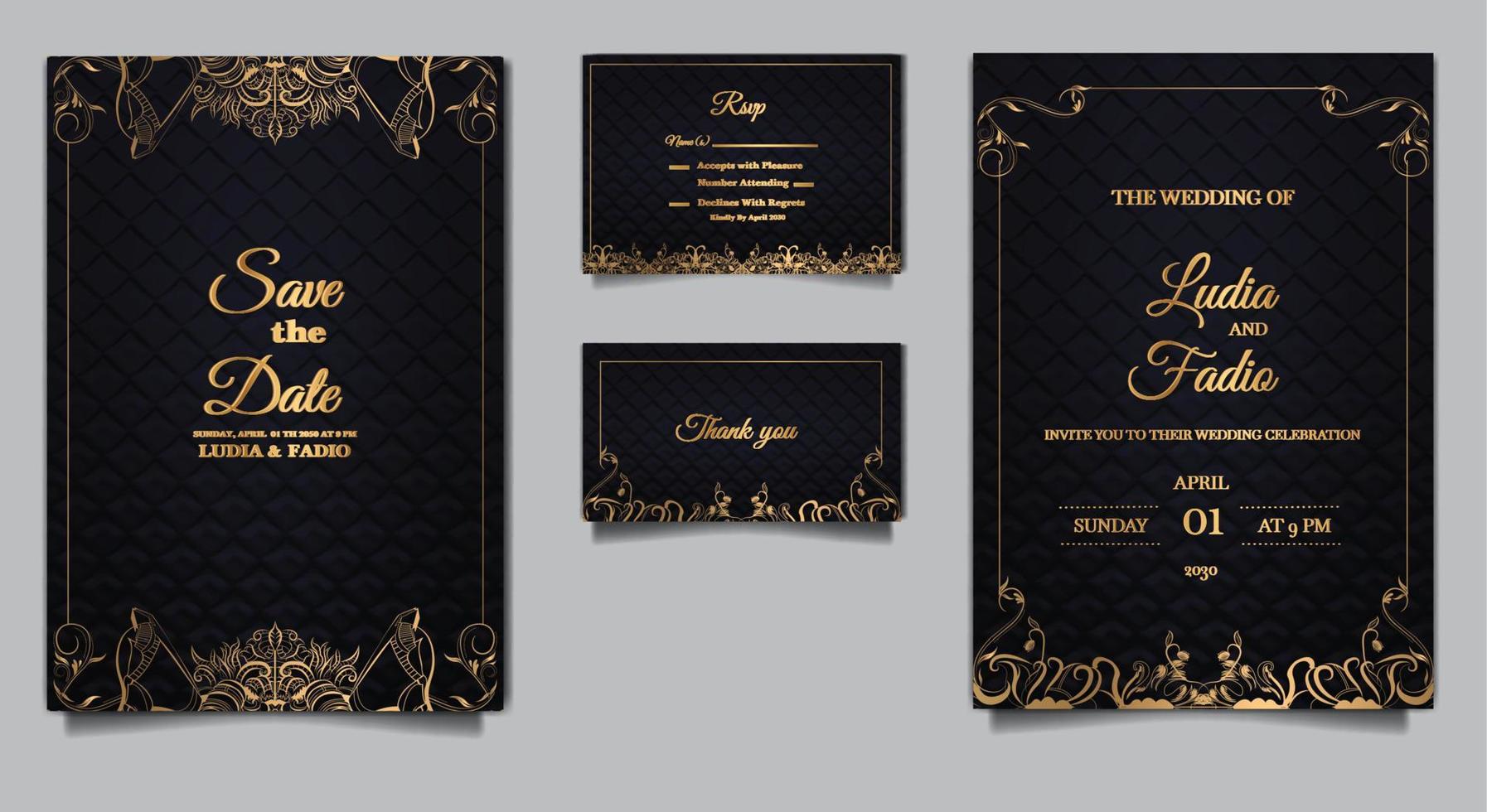 luxury wedding invitation card embossed paper template design set vector