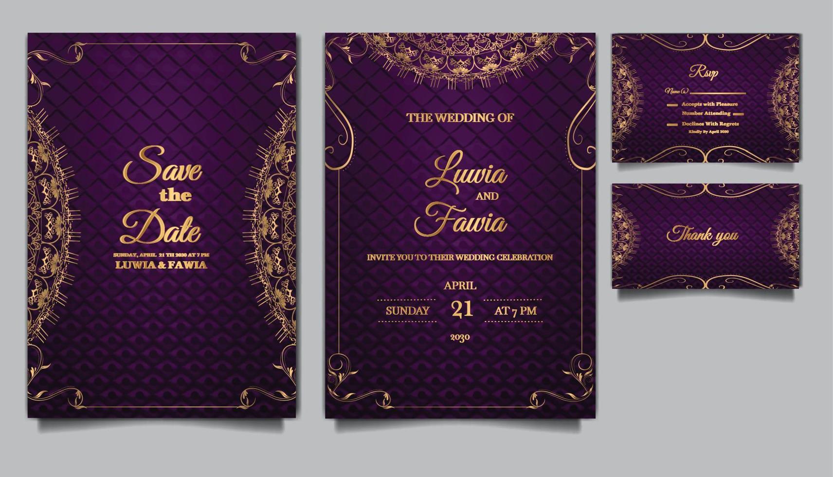 luxury wedding invitation card template design set vector