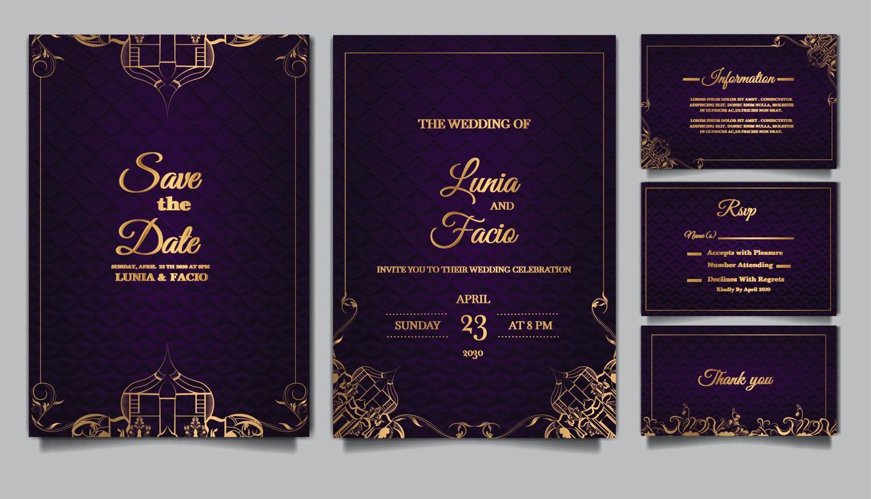 set collection luxury wedding invitation card embossed template design vector