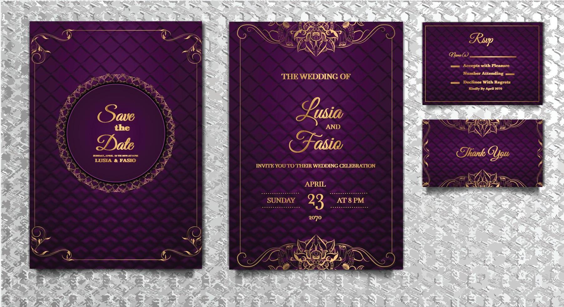 luxury elegant wedding invitation card template design set vector