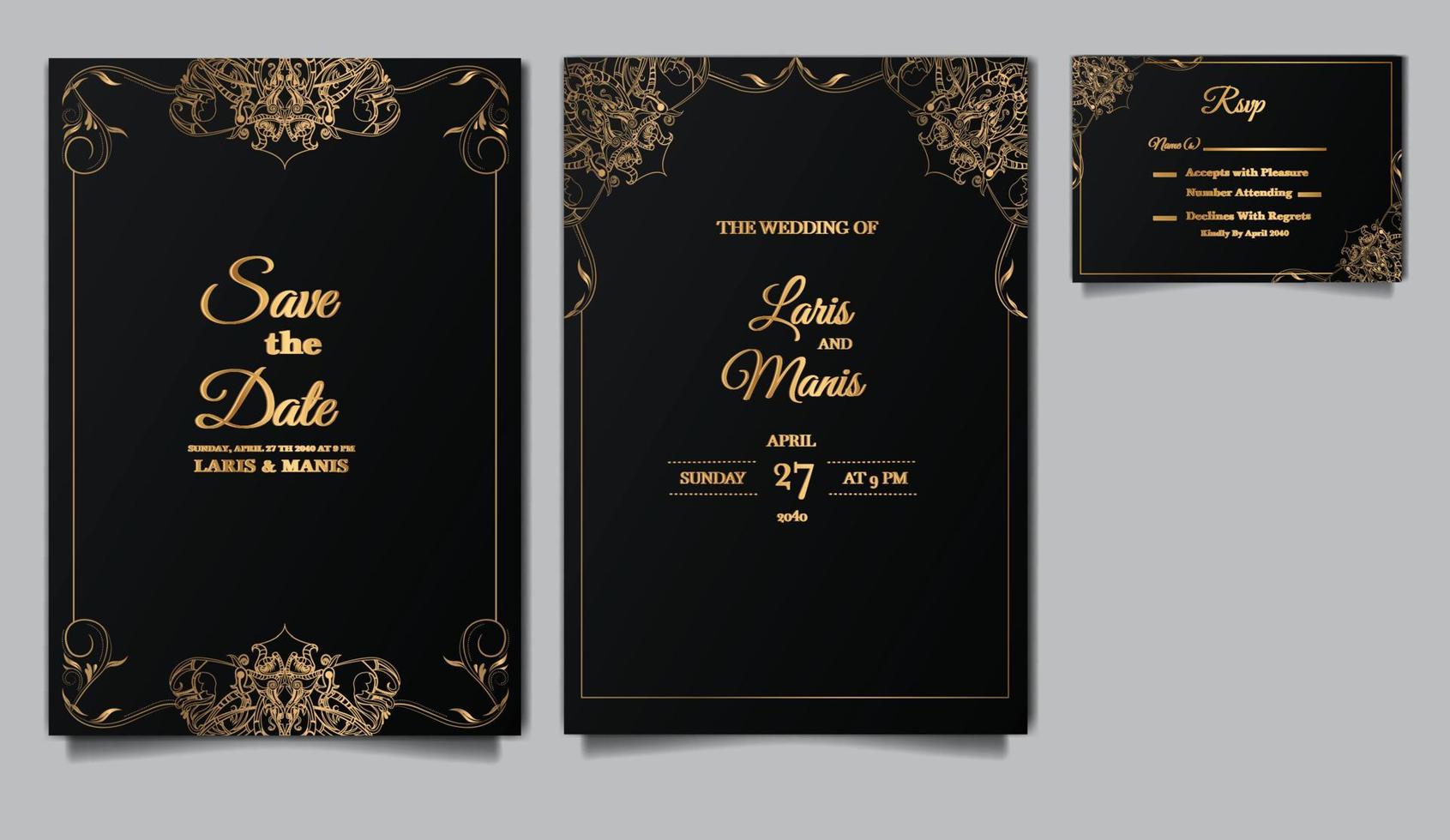 luxury wedding invitation card template set vector