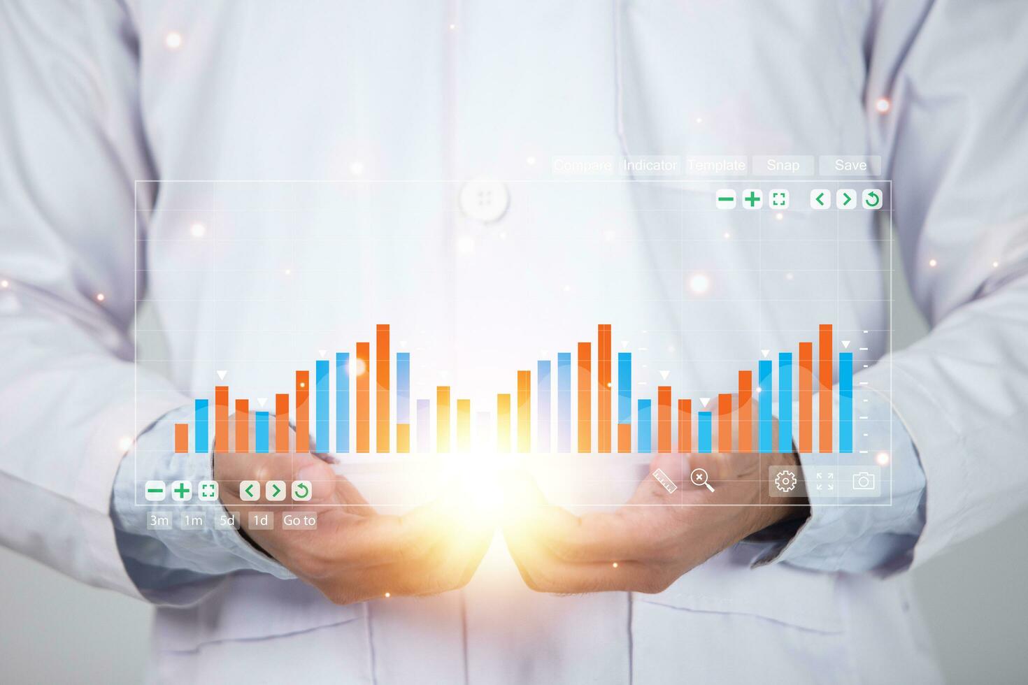 gráficos financieros que muestran ingresos crecientes en la pantalla táctil foto