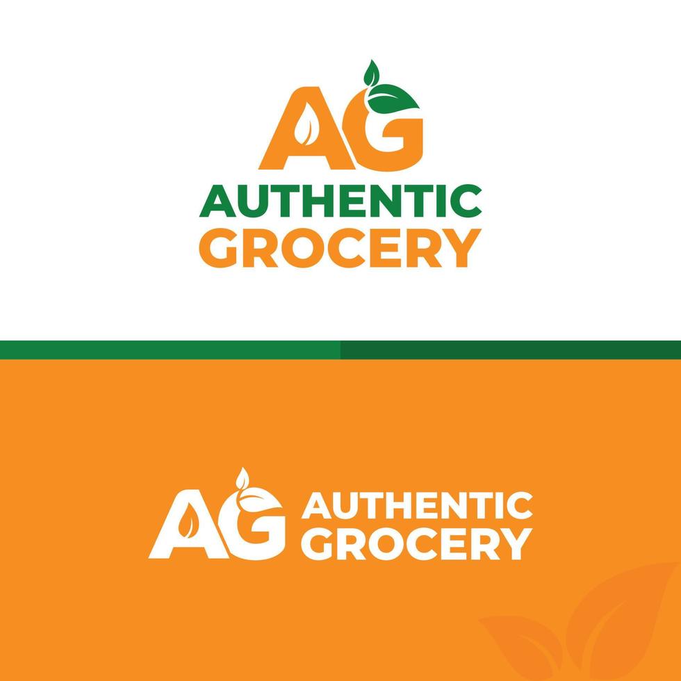 Authentic Grocery letter shape logo with leaf vector