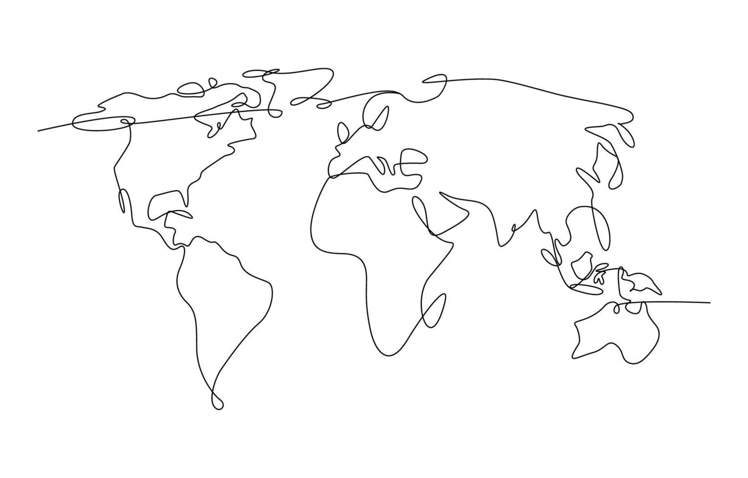 One Stroke Black World Map vector