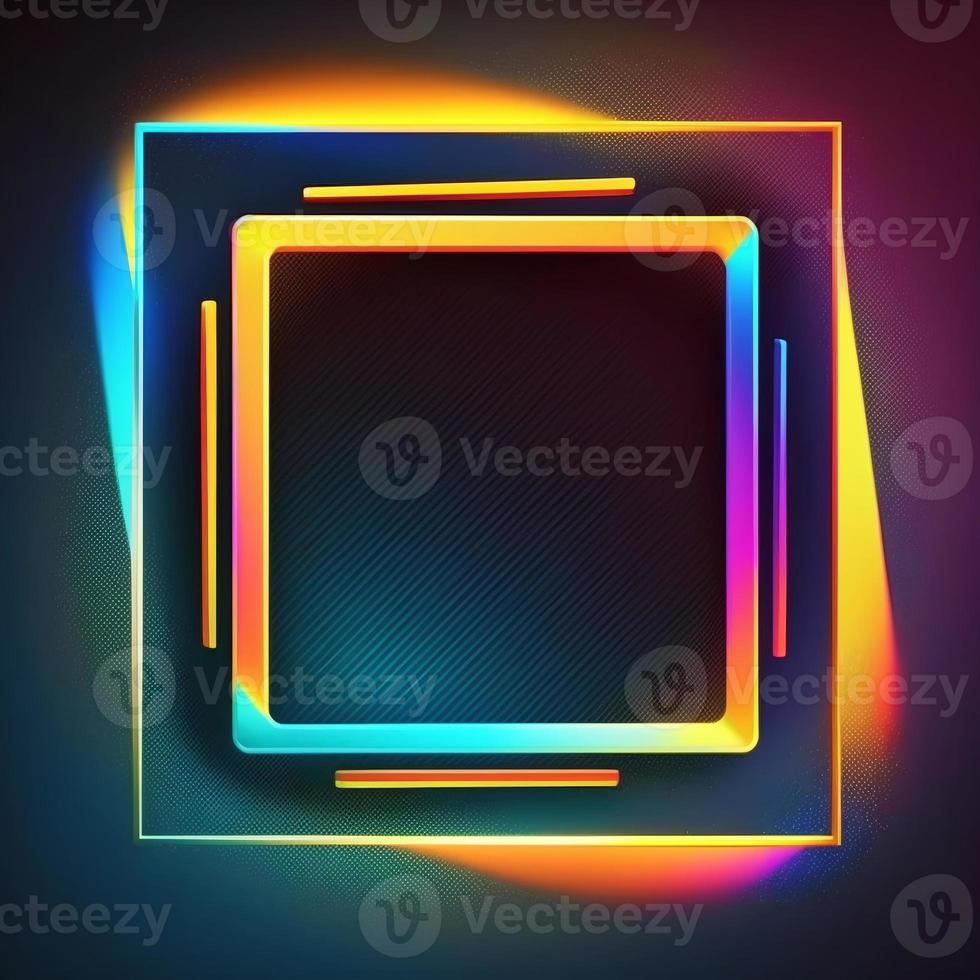 Abstract illuminated square framed neon background, created with generative AI photo