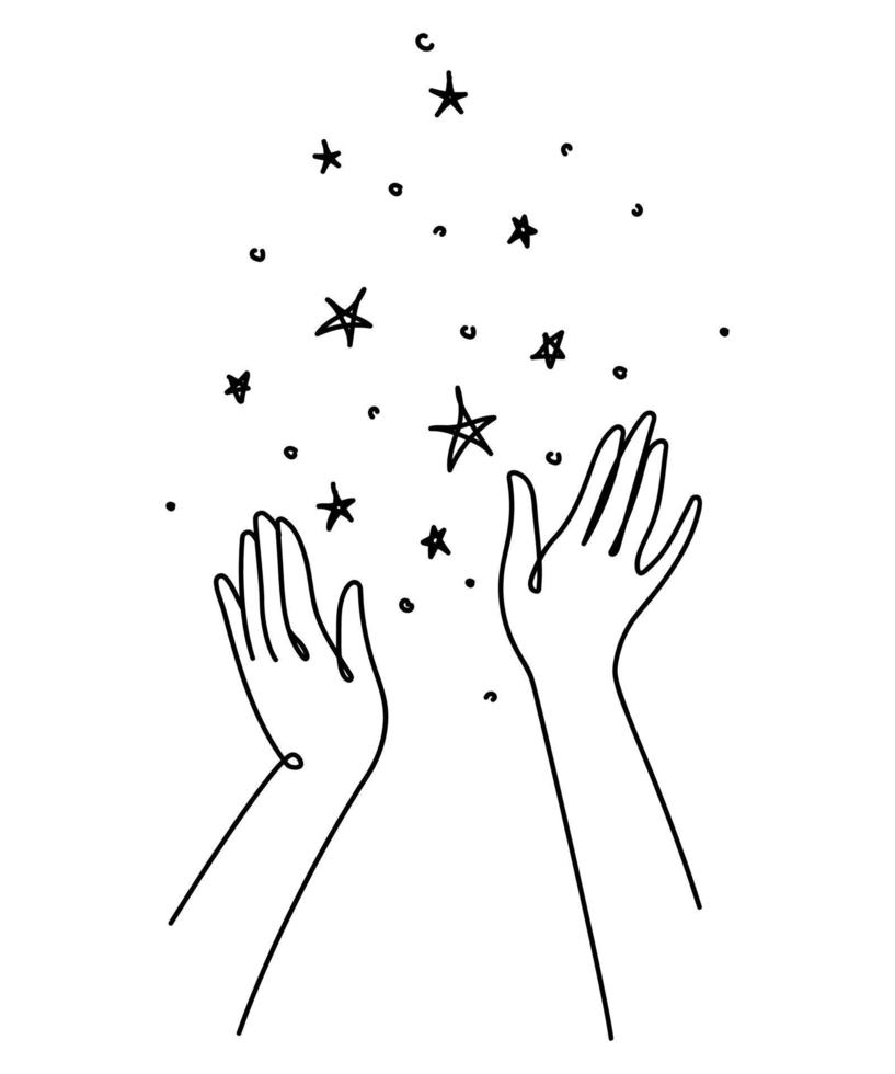 Hand create magic line in boho style on white background. Vector drawing. Esoteric magic