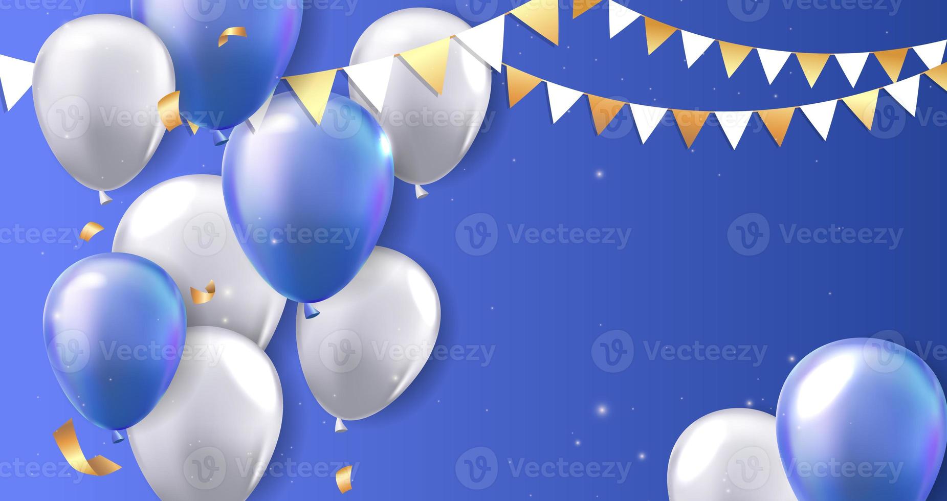 3d balloons background with confetti and ribbons.Celebration, Product presentation show cosmetic product podium photo