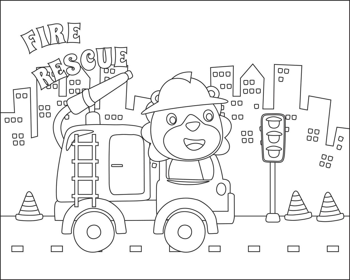 vector ilustración de construcción vehículo con linda pequeño animal conductor. dibujos animados aislado vector ilustración, creativo vector infantil diseño para niños actividad colorante libro o página.