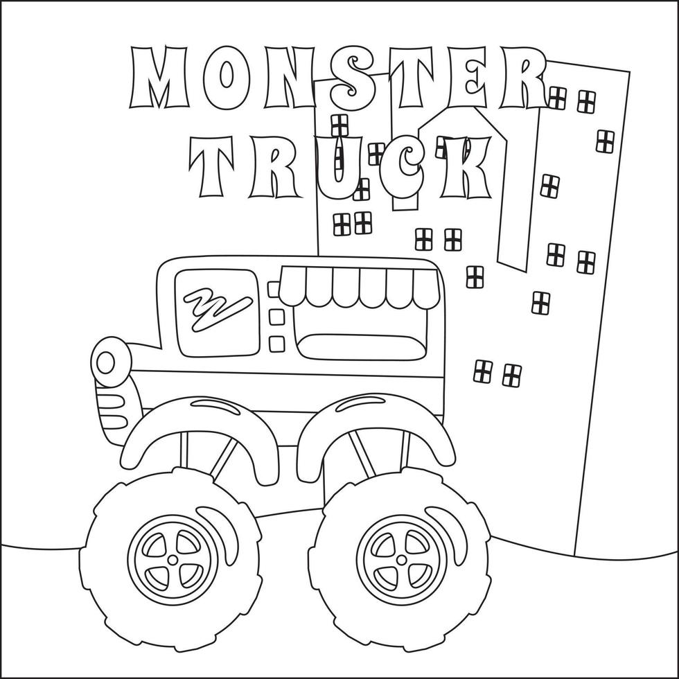 Vector illustration of monster truck with cartoon style. Cartoon isolated vector illustration, Creative vector Childish design for kids activity colouring book or page.