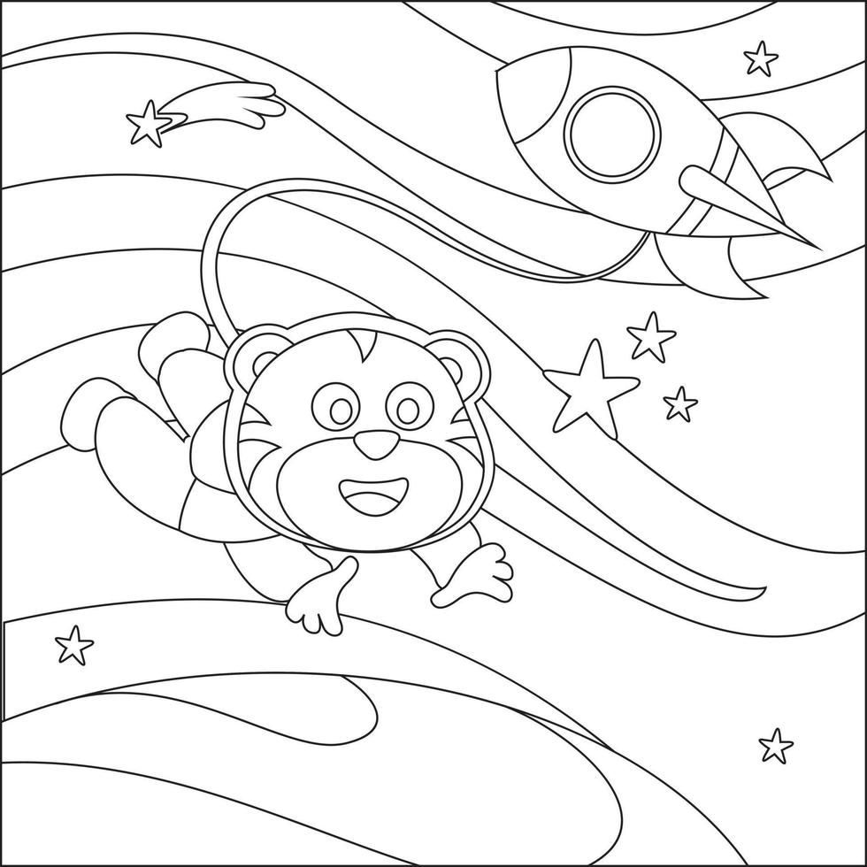 Space animal or astronaut in a space suit with cartoon style. Creative vector Childish design for kids activity colouring book or page.