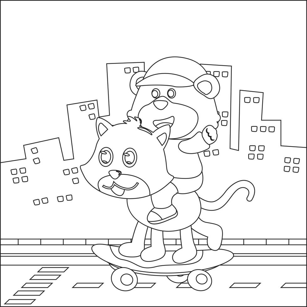 Vector illustration of cute animal on skate board. Cartoon isolated vector illustration, Creative vector Childish design for kids activity colouring book or page.