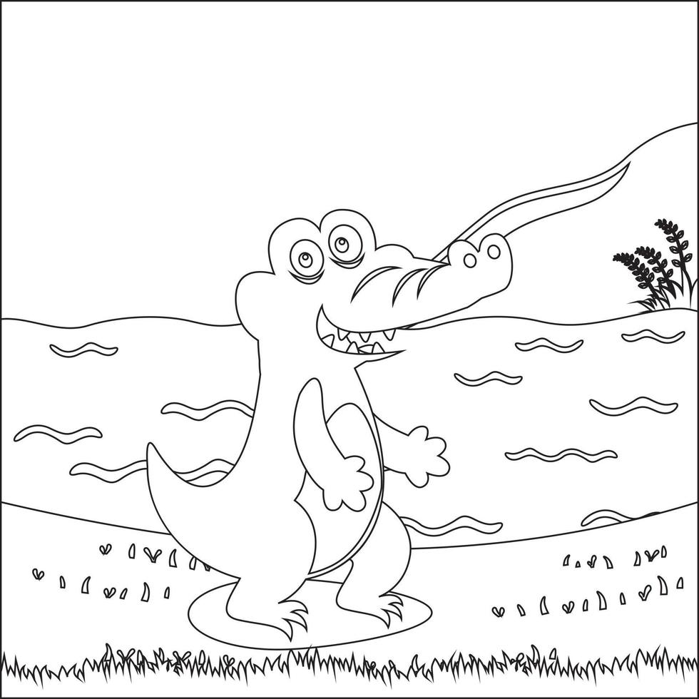 Crocodile Coloring Pages With Line Art Design Hand Drawing Sketch Vector illustration For Adult And Kids Coloring Book