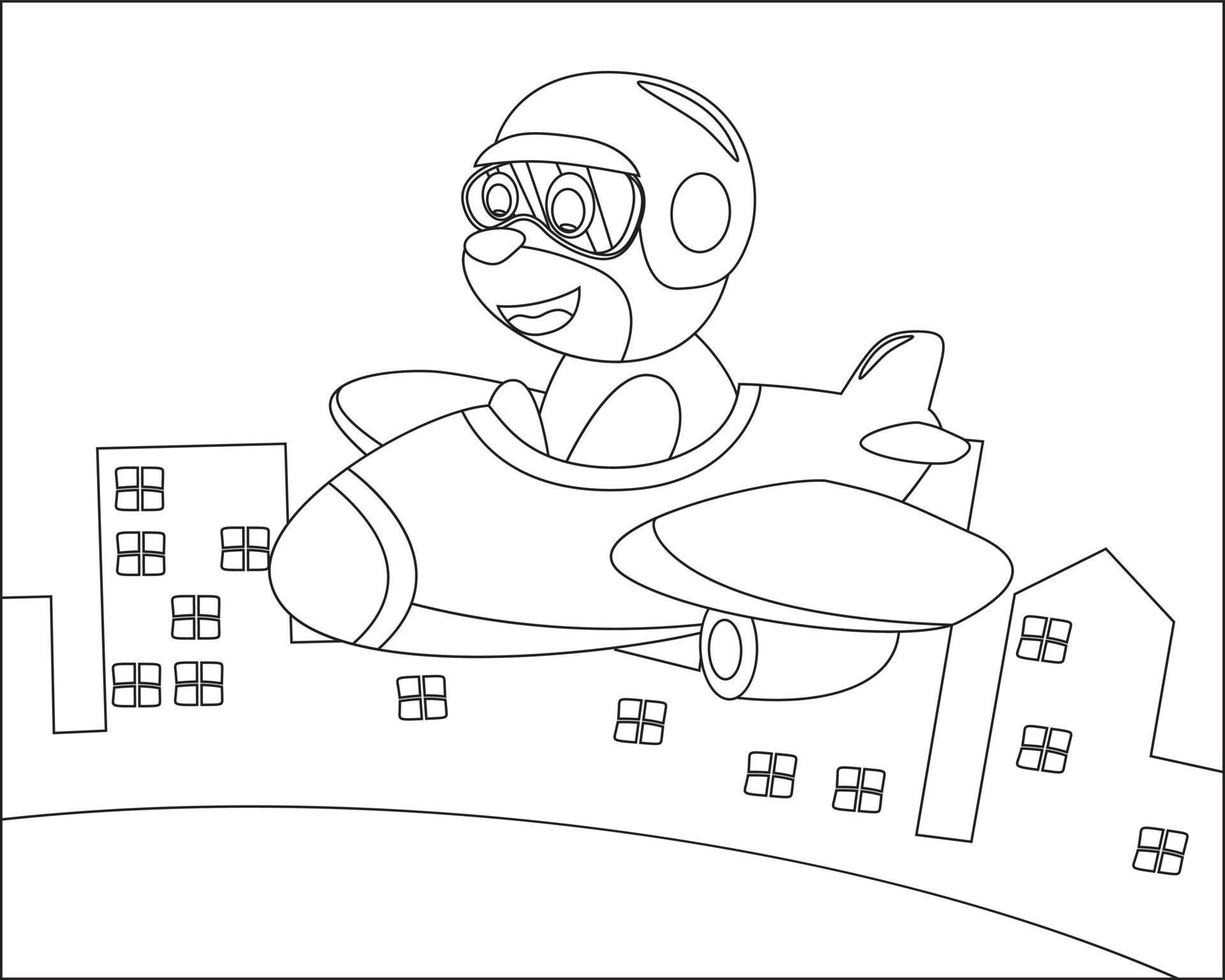 linda animal volador en avión, dibujos animados mano dibujado vector ilustración. dibujos animados aislado vector ilustración, creativo vector infantil diseño para niños actividad colorante libro o página.