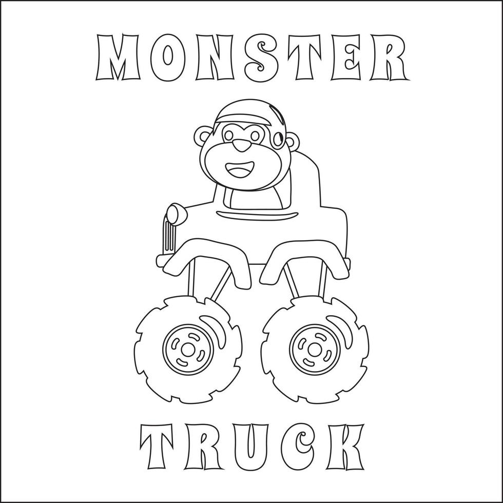 vector ilustración de monstruo camión con animal conductor. dibujos animados aislado vector ilustración, creativo vector infantil diseño para niños actividad colorante libro o página.