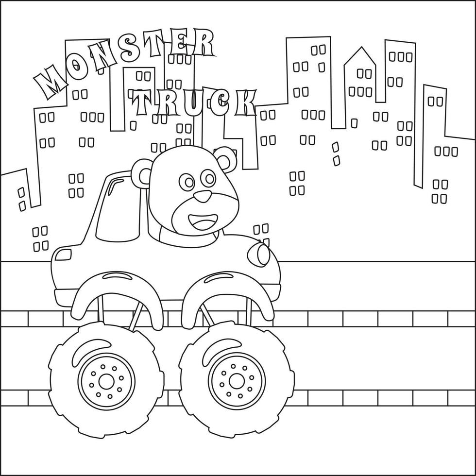 vector ilustración de monstruo camión con animal conductor. dibujos animados aislado vector ilustración, creativo vector infantil diseño para niños actividad colorante libro o página.