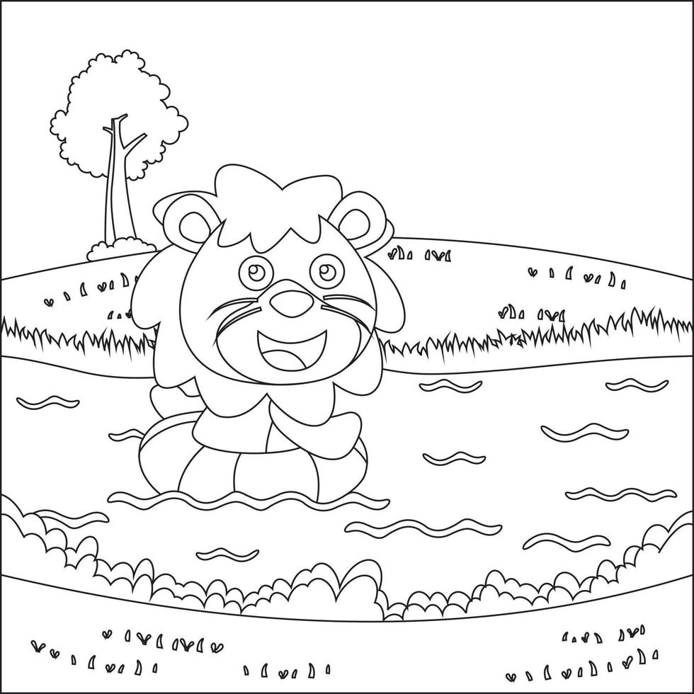 Funny animal cartoon vector on little boat with cartoon style, Funny vector illustration, Vector illustration For Adult And Kids Coloring Book.