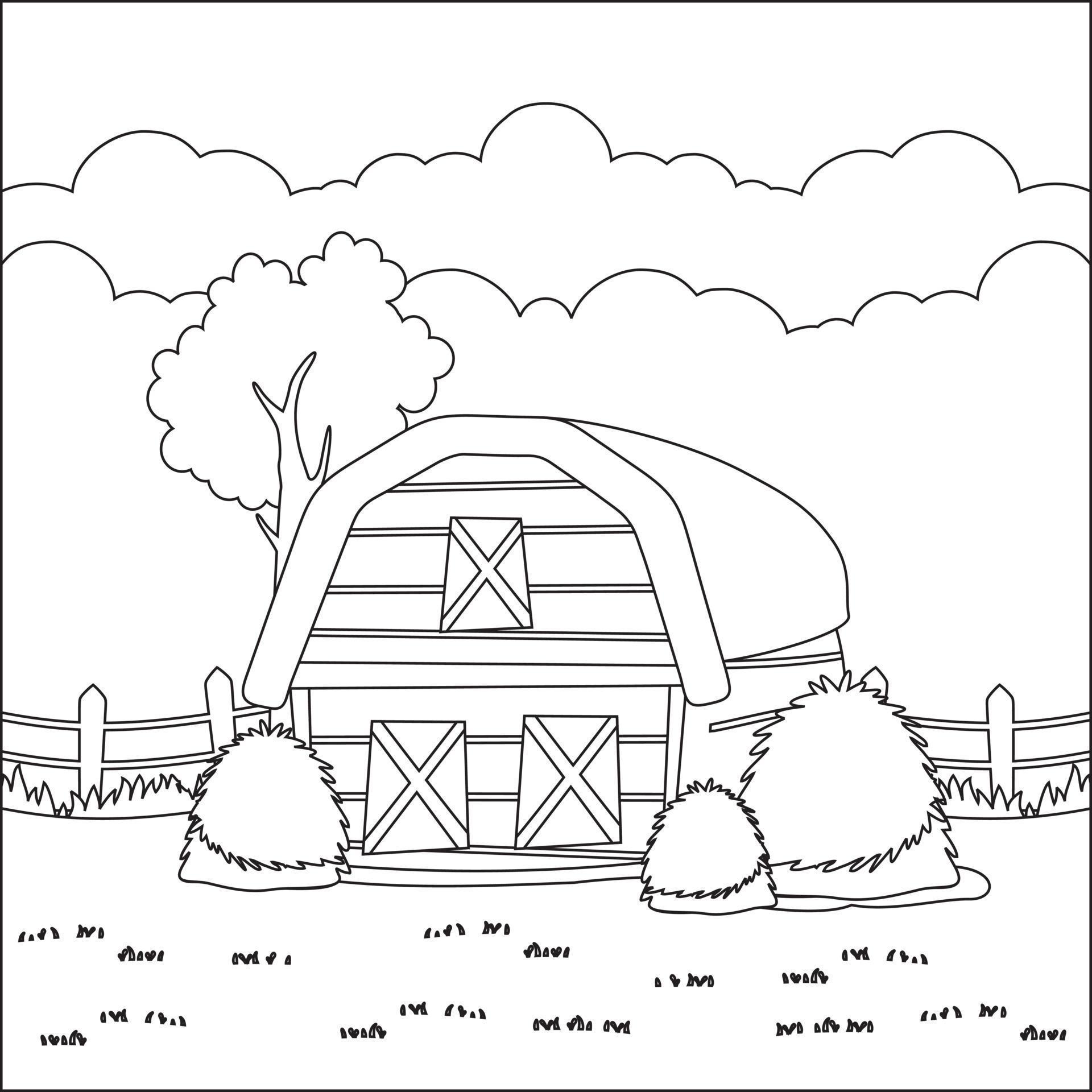 Farmhouse Coloring Page Colored Illustration, Childish design for kids