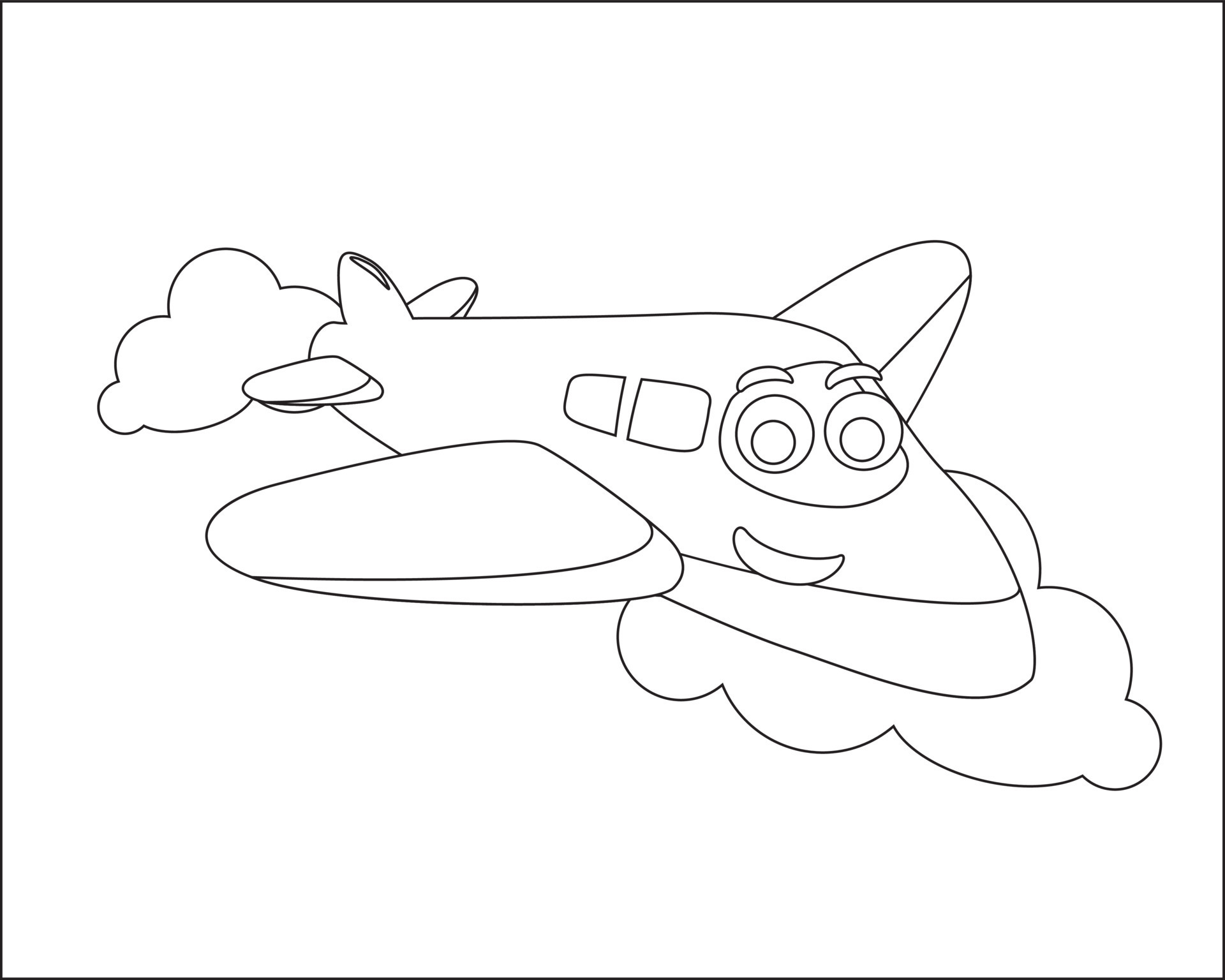 Funny cute airplane is flying in the sky. Cartoon isolated vector ...