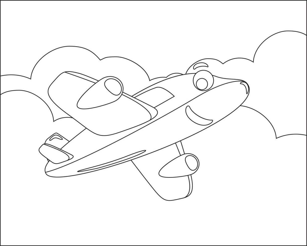 gracioso linda avión es volador en el cielo. dibujos animados aislado vector ilustración, creativo vector infantil diseño para niños actividad colorante libro o página.