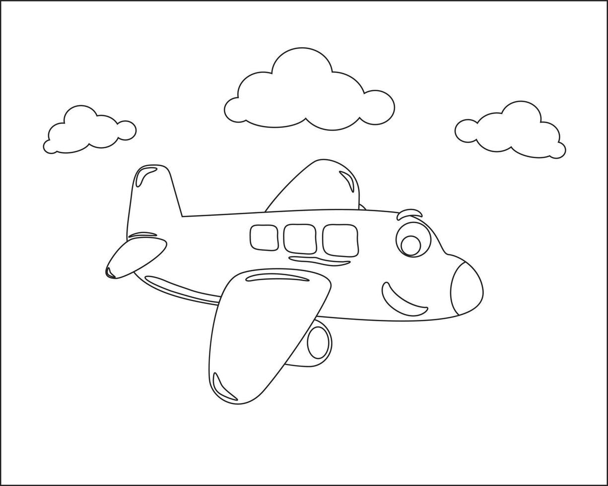 Funny cute airplane is flying in the sky. Cartoon isolated vector illustration, Creative vector Childish design for kids activity colouring book or page.