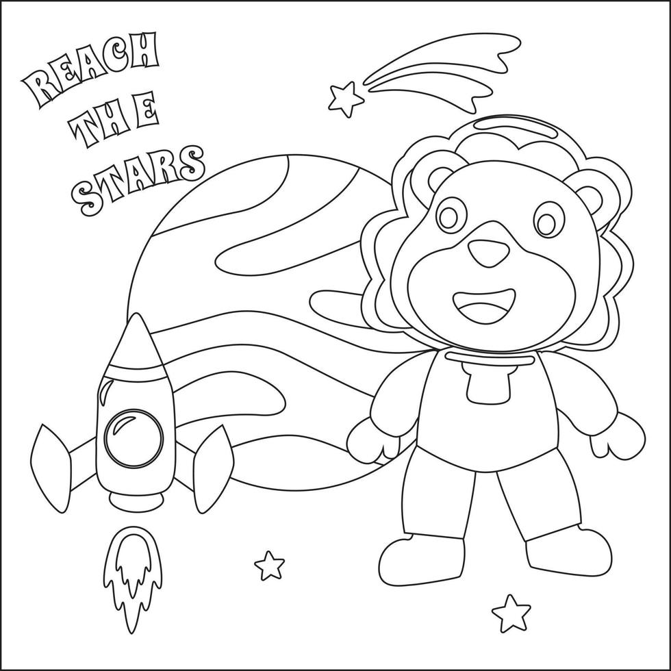 espacio oso o astronauta en un espacio traje con dibujos animados estilo. creativo vector infantil diseño para niños actividad colorante libro o página.