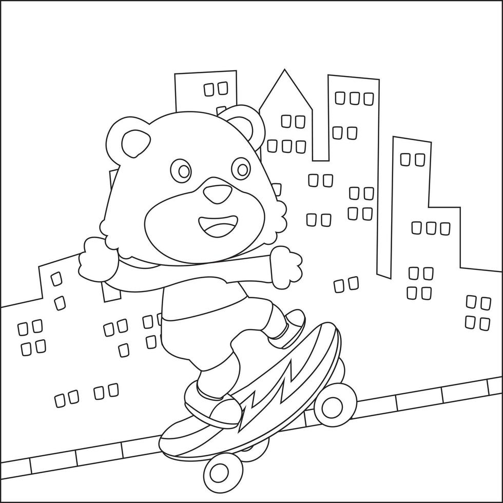 Vector illustration of cute animal on skate board. Cartoon isolated vector illustration, Creative vector Childish design for kids activity colouring book or page.